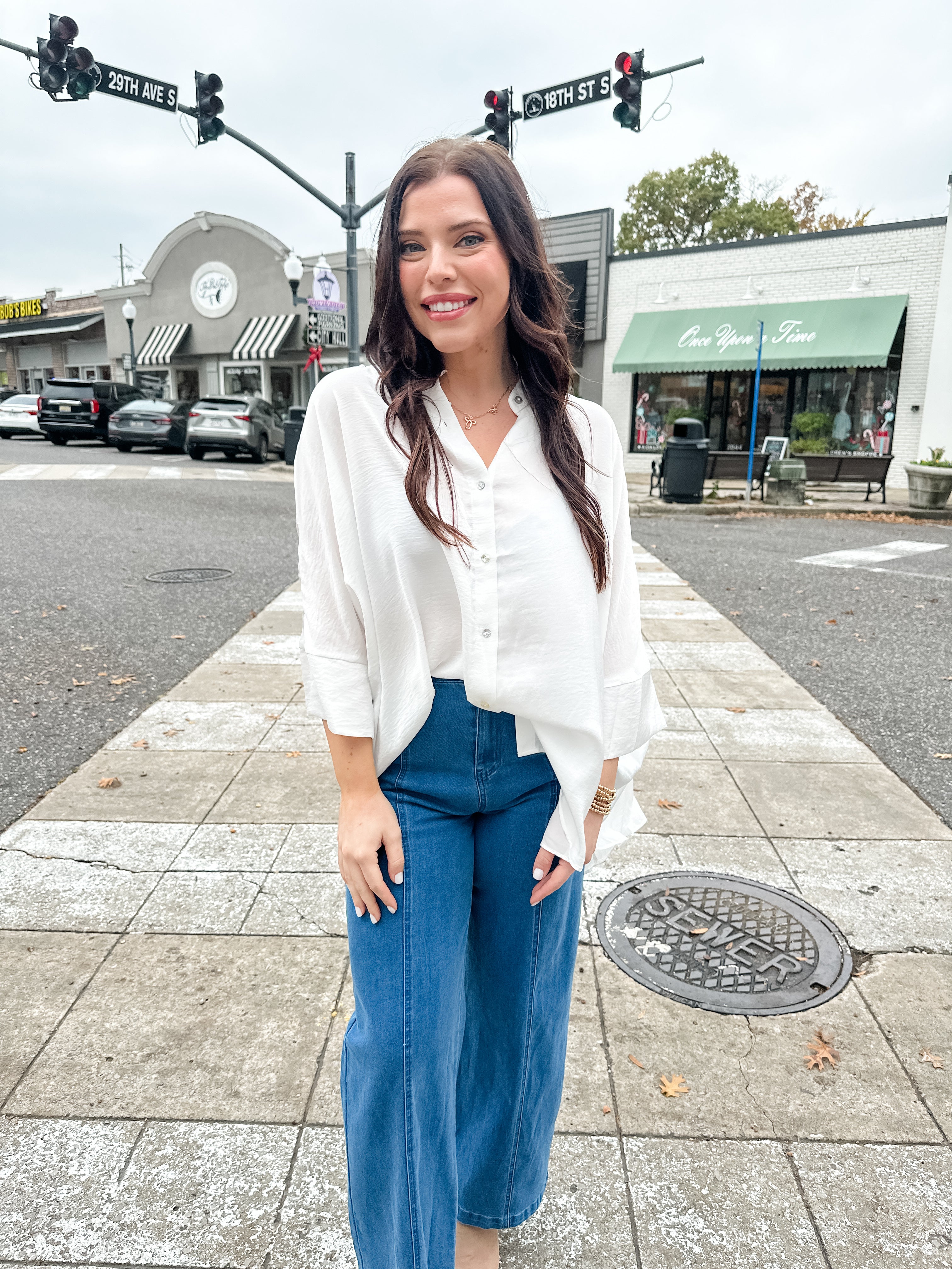 Satin Button Front Top