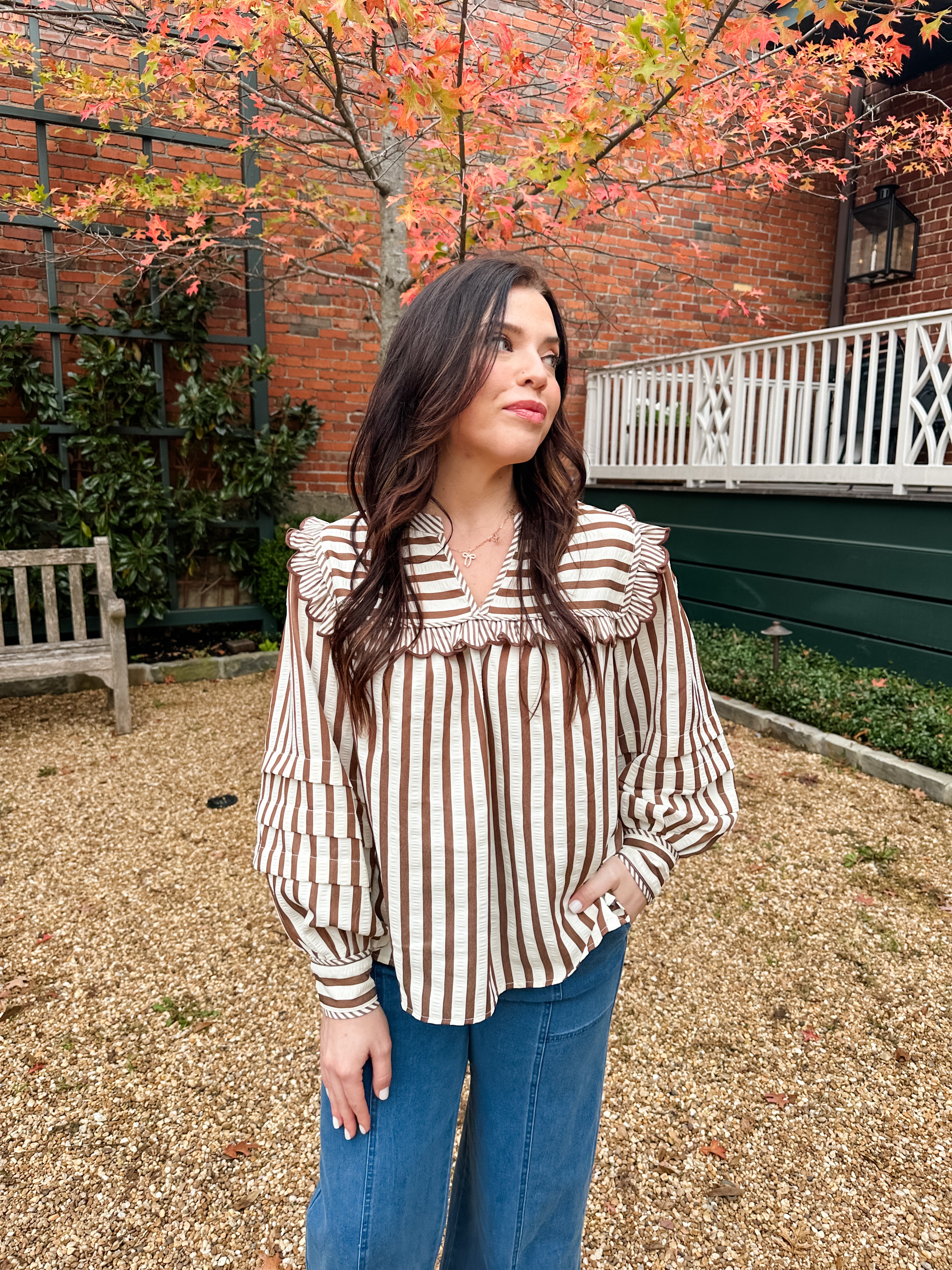 Striped Bib Collar Top