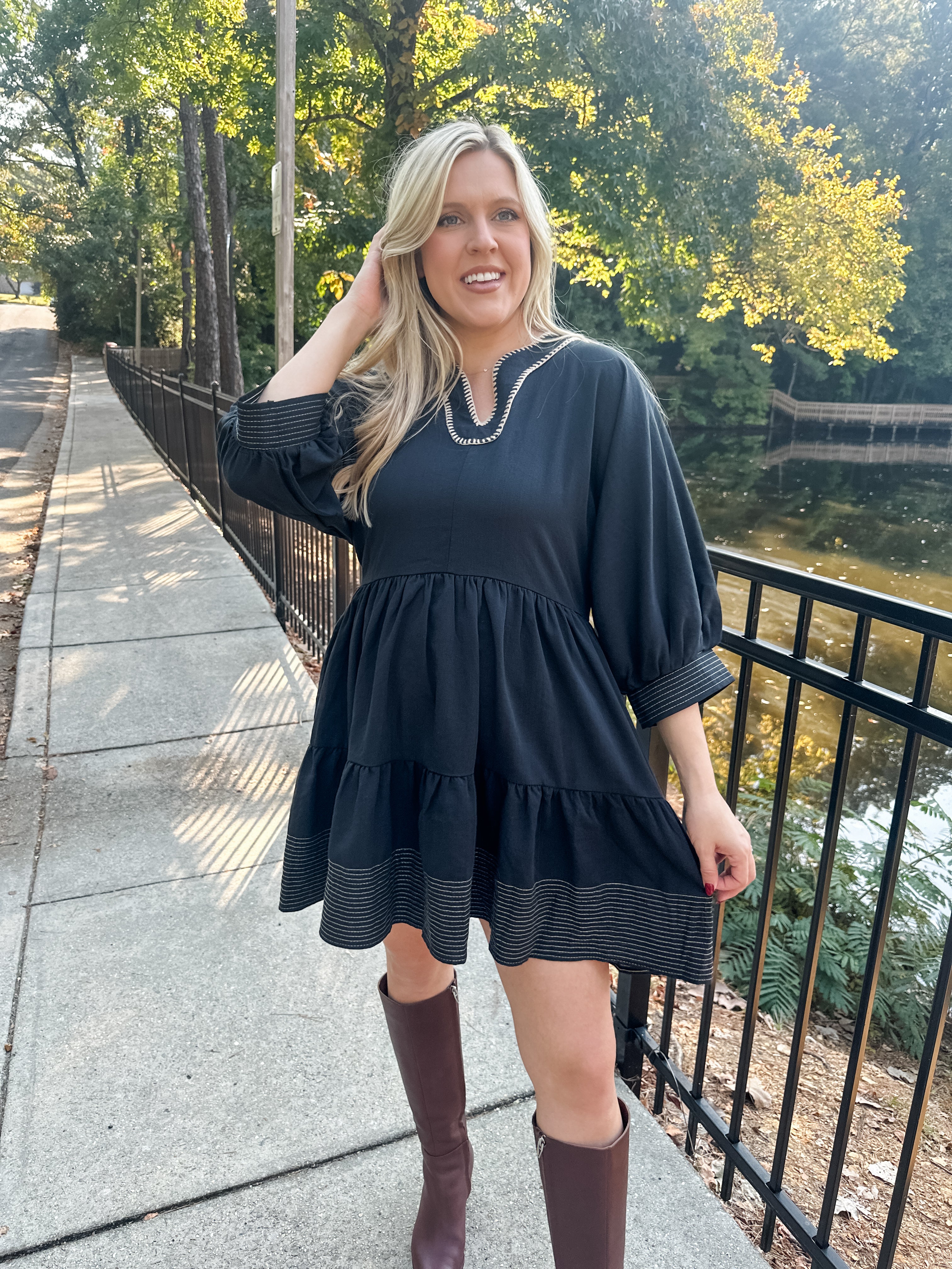 Whipstitched V-neck Dress