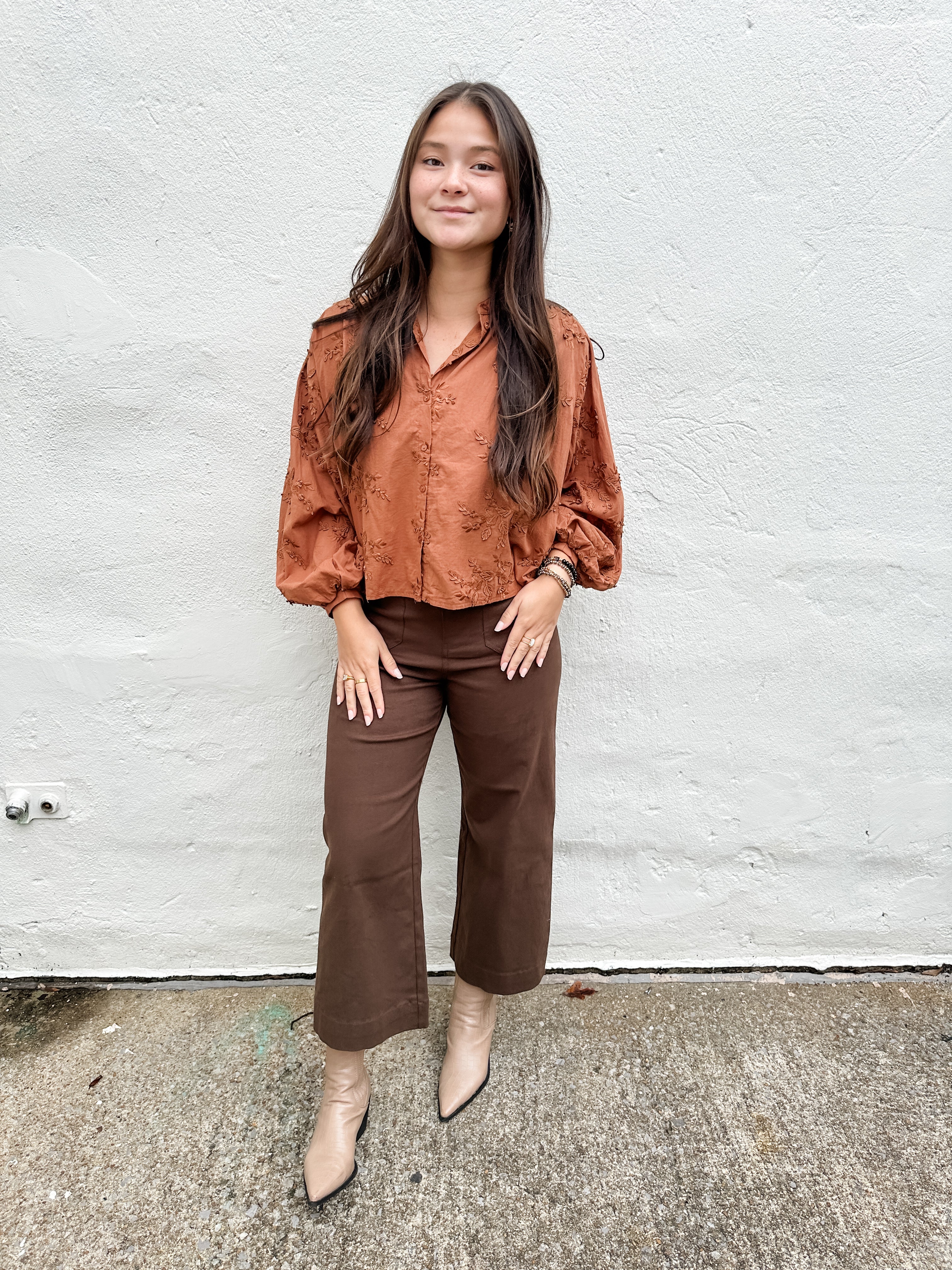 Embroidered Floral Button Front Top