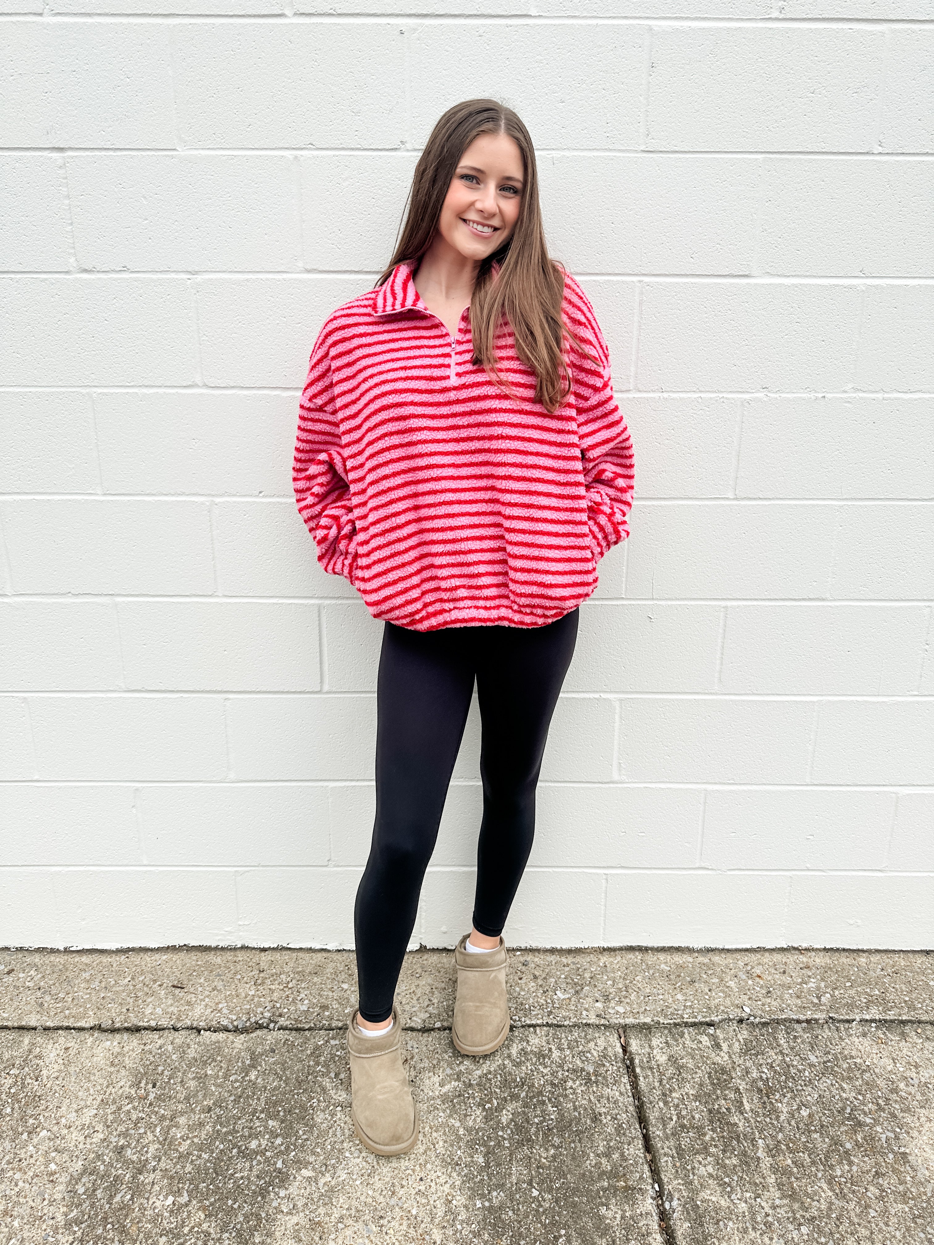 Fuzzy Stripe Quarter Zip Jacket