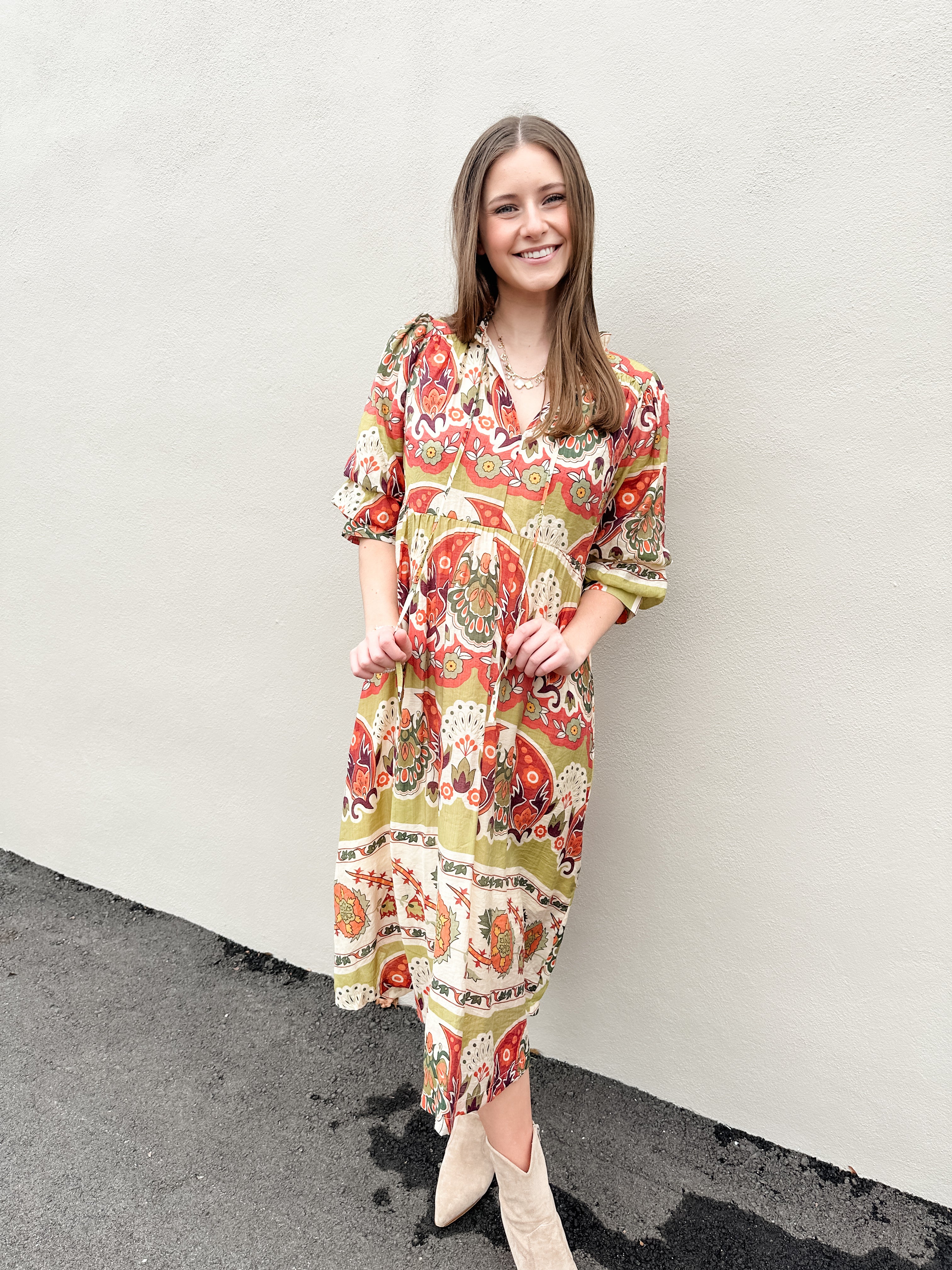 Abstract Floral Print Midi Dress