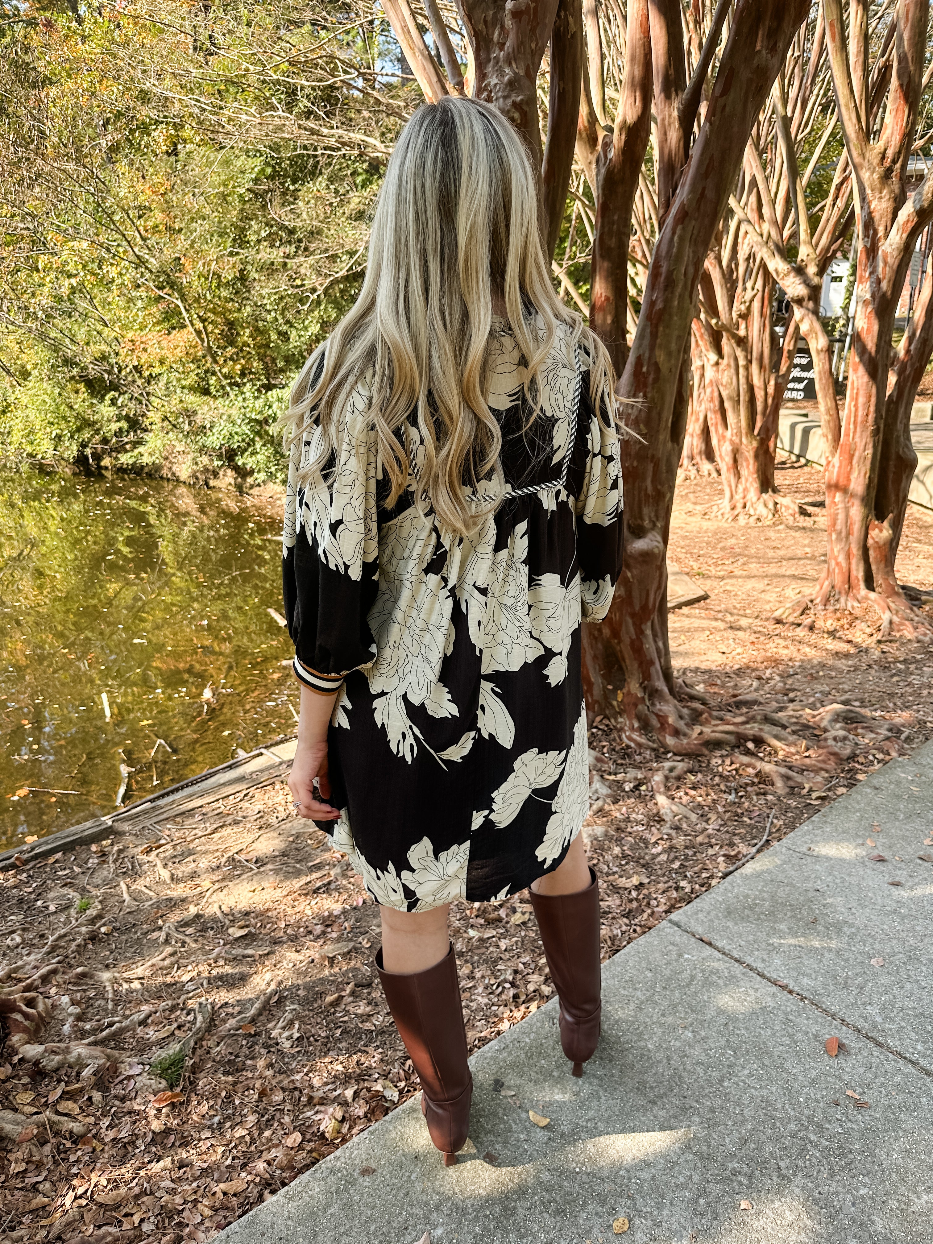 Stripe Piping Floral Dress