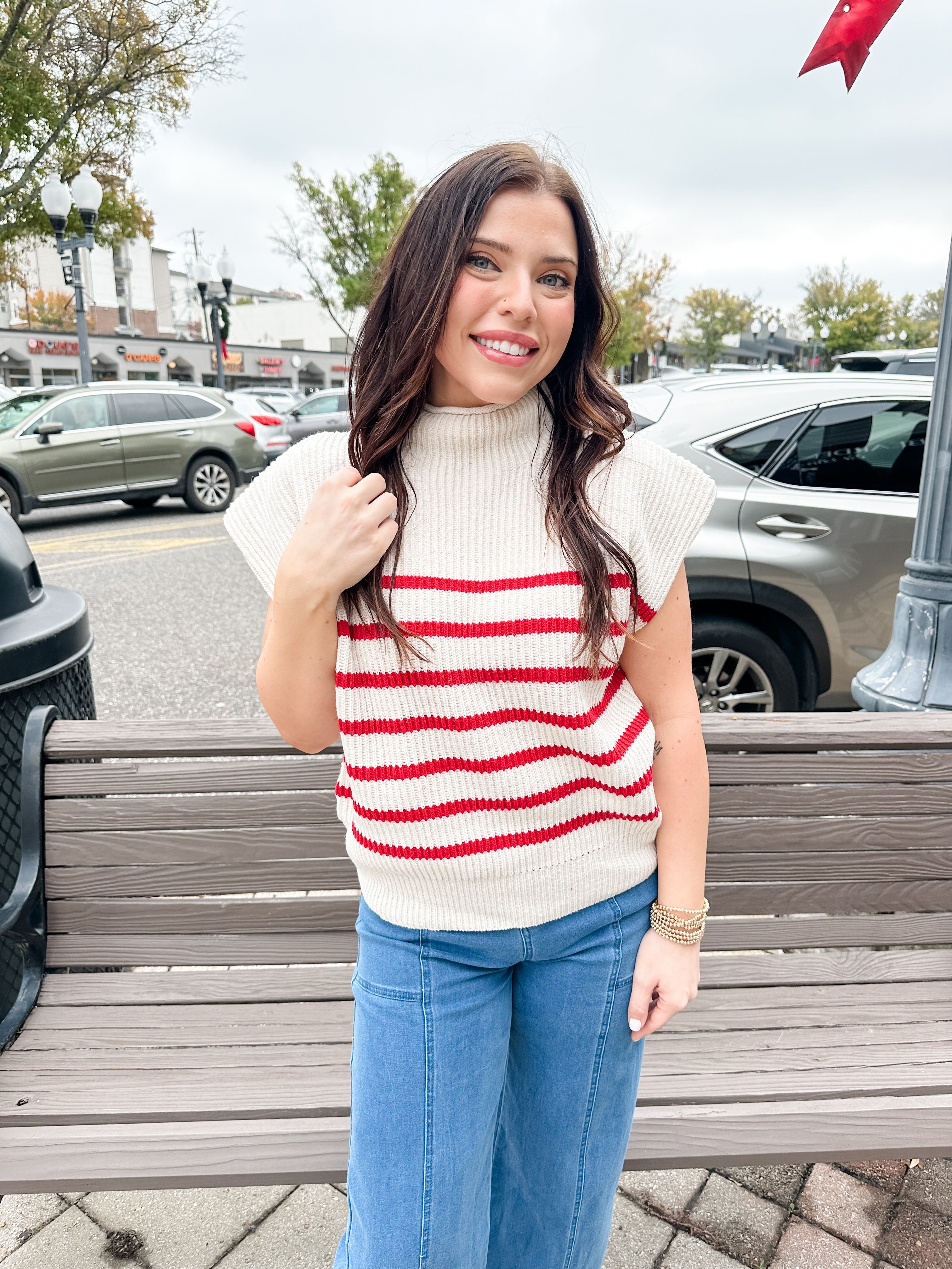 Stripe Ribbed Mock Neck Sweater