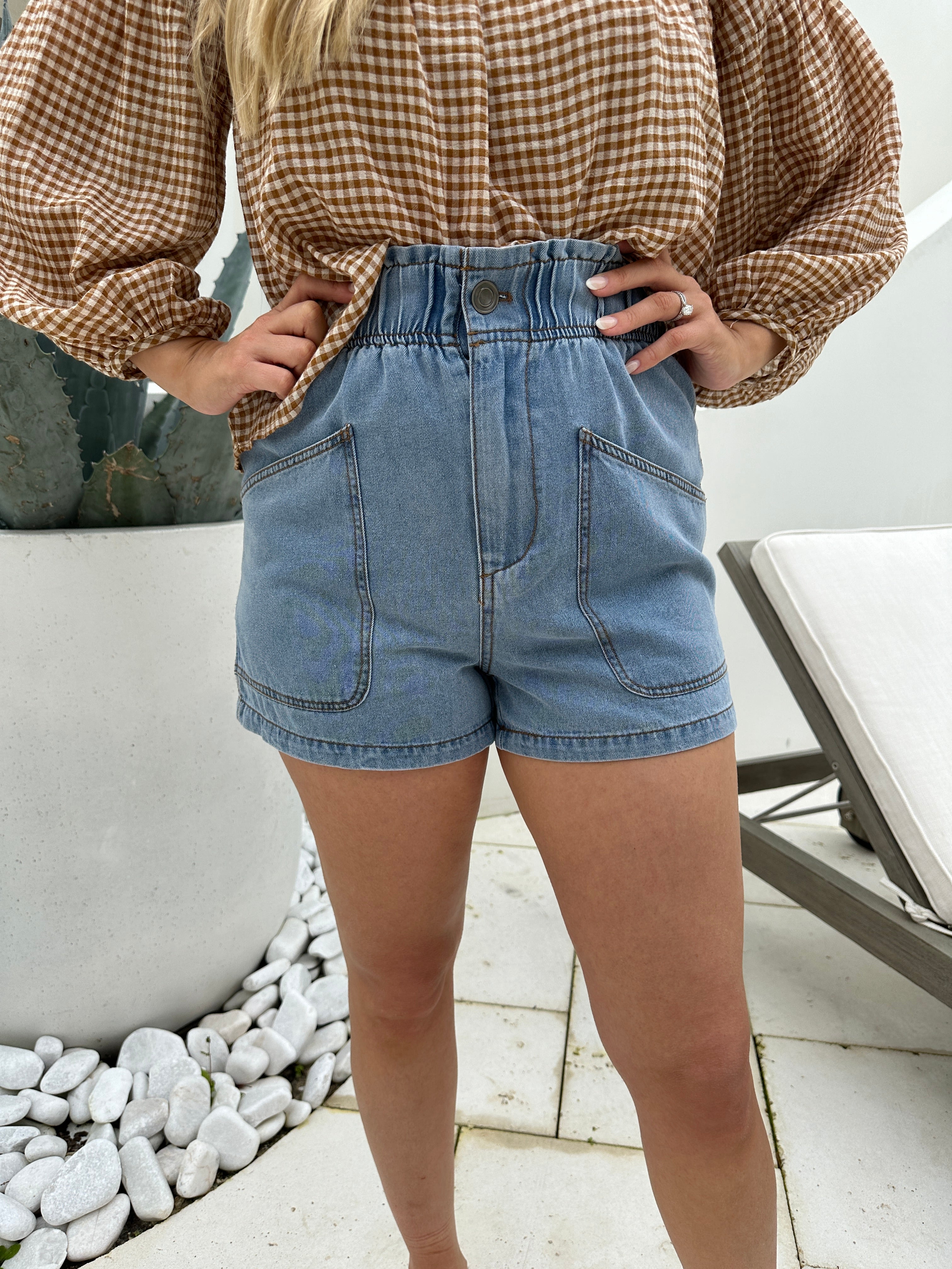 Elastic Waist Denim Shorts