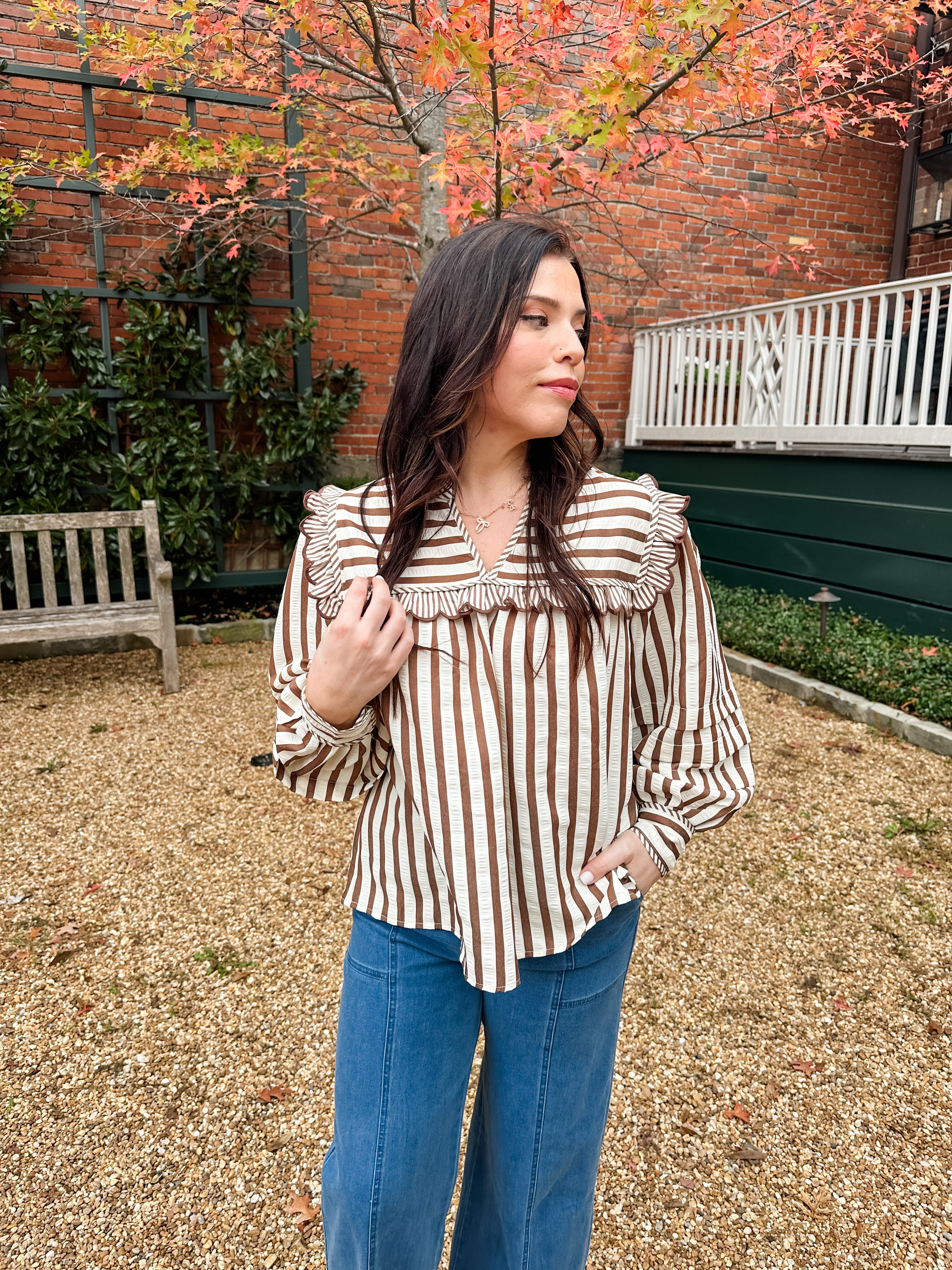 Striped Bib Collar Top