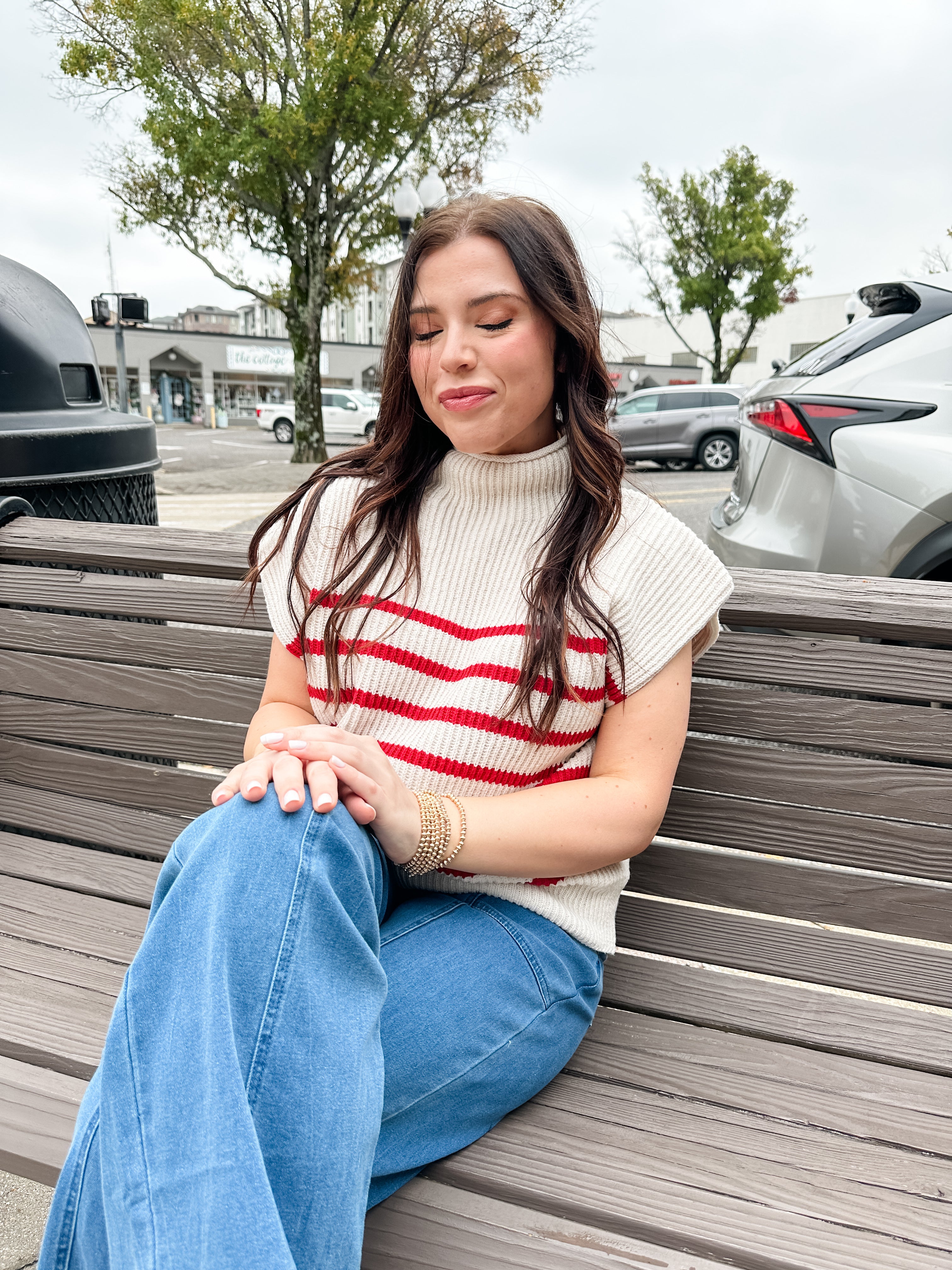 Stripe Ribbed Mock Neck Sweater