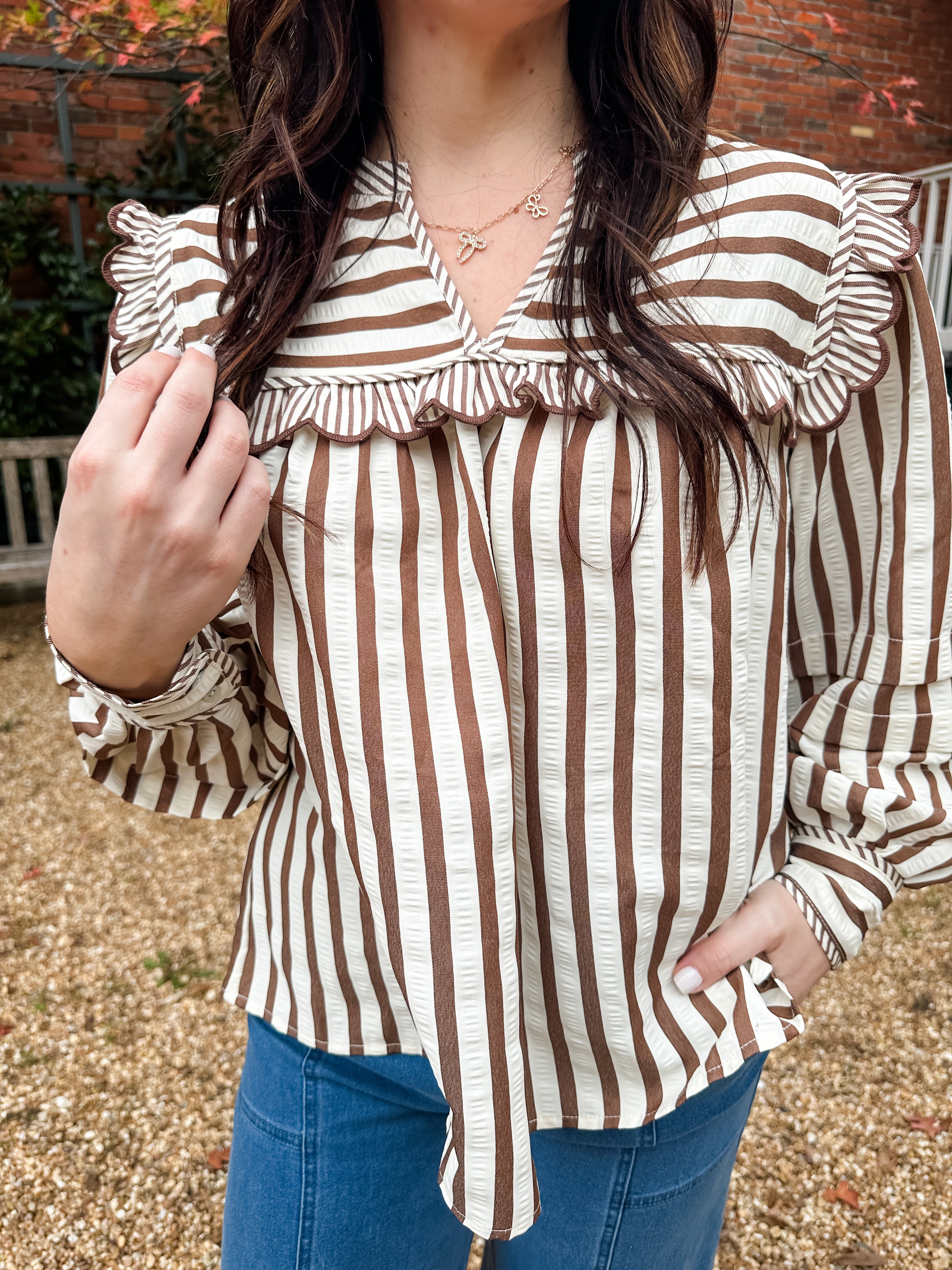 Striped Bib Collar Top