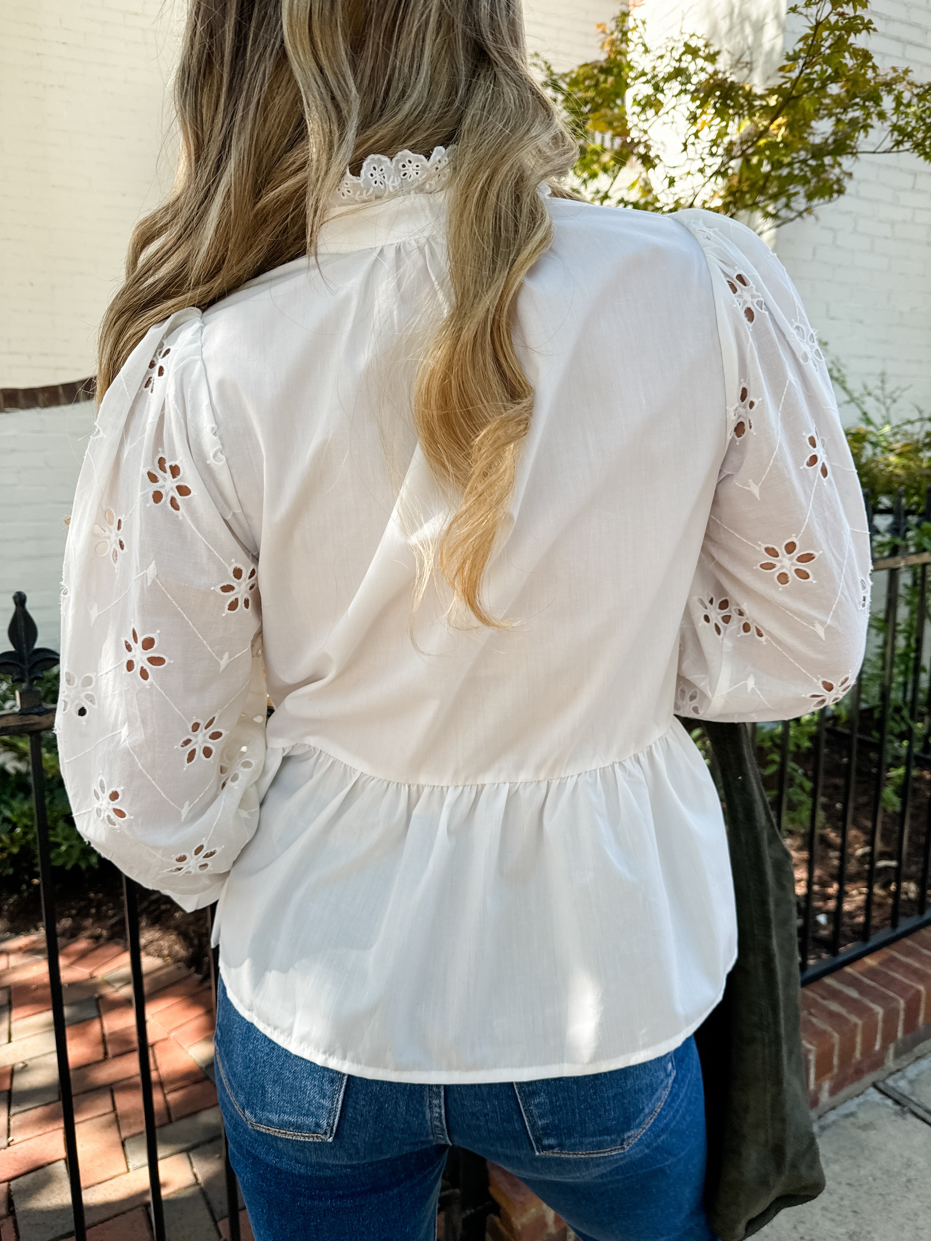 Eyelet Lace Button Front Top