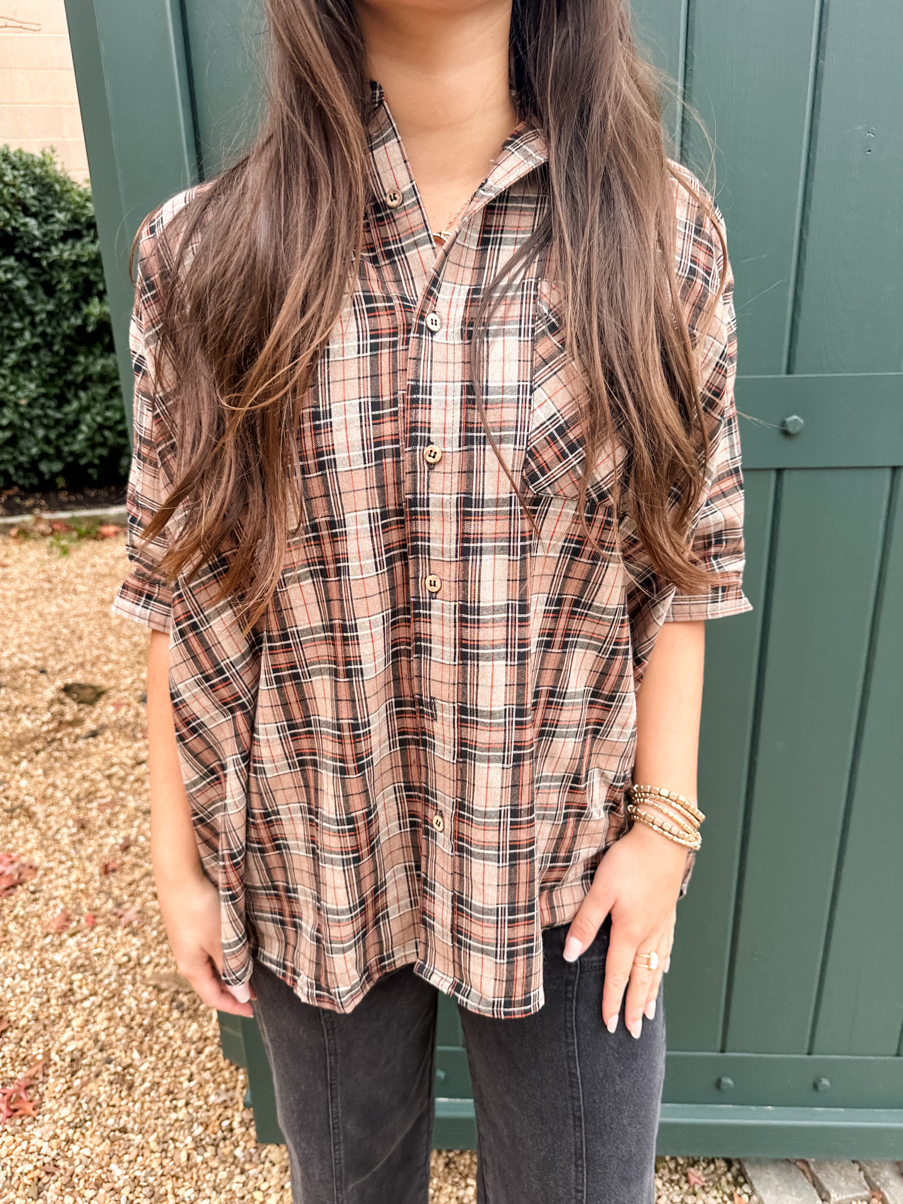 Plaid Button Front Tunic Top