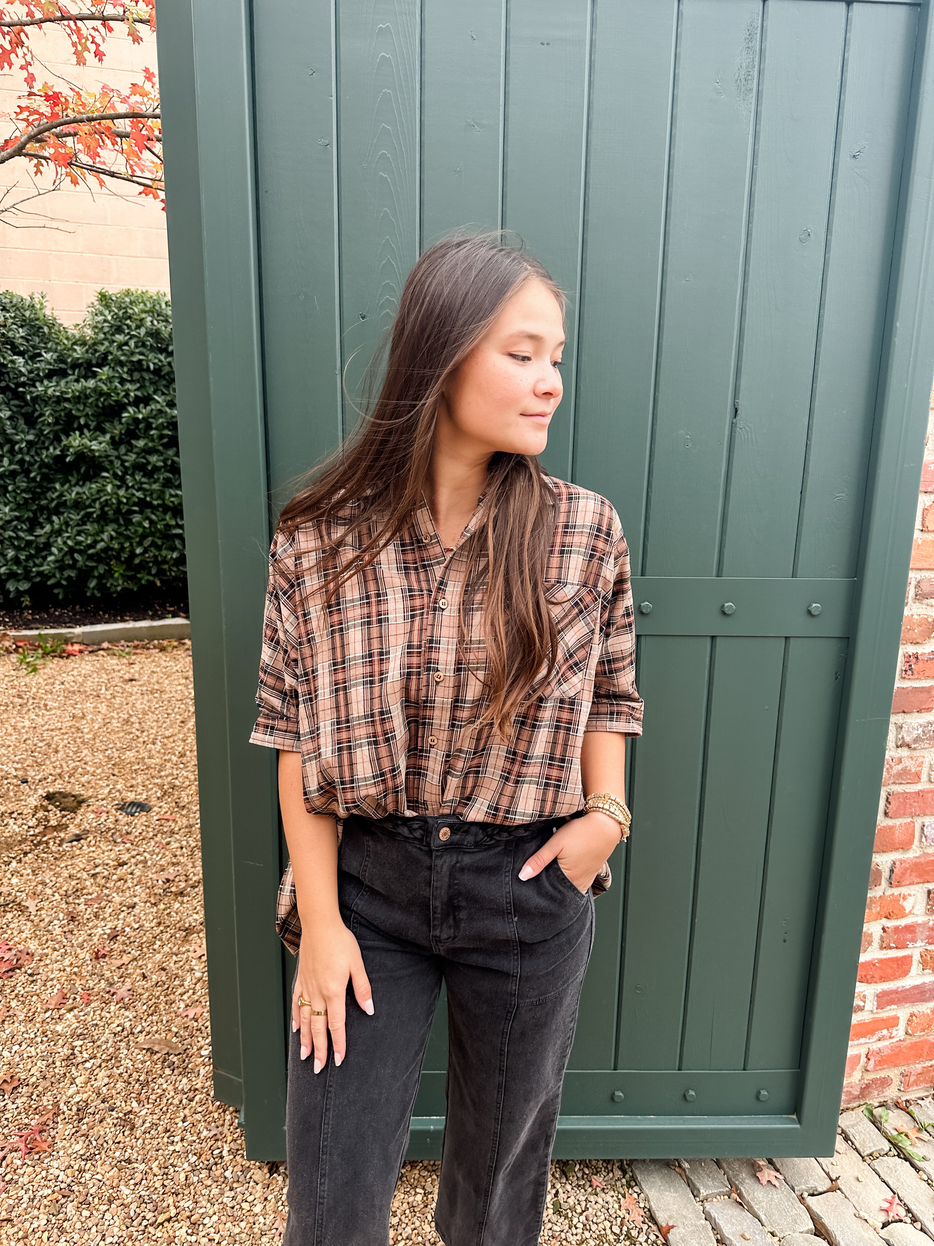 Plaid Button Front Tunic Top