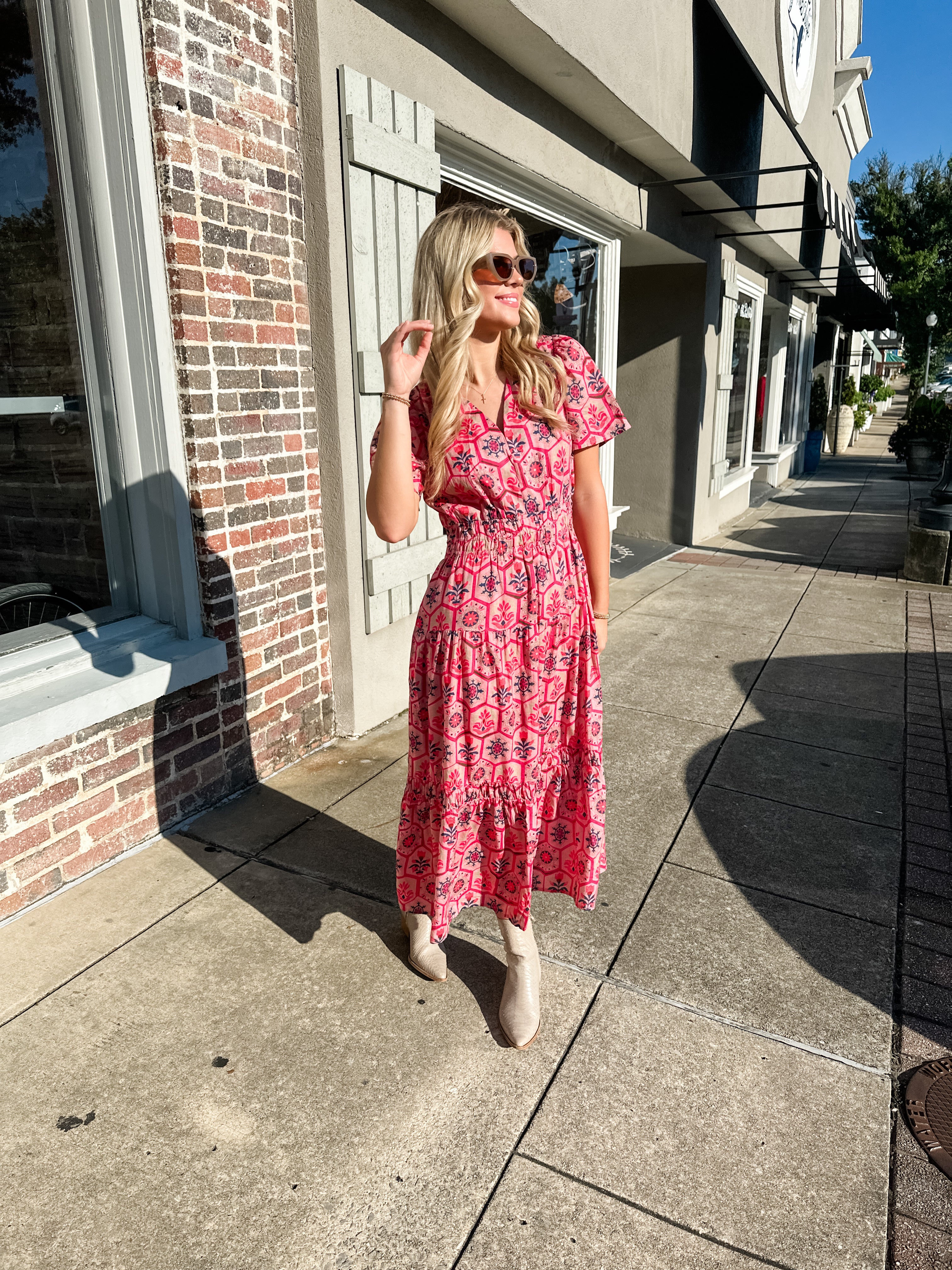 Honeycomb Floral Midi Dress