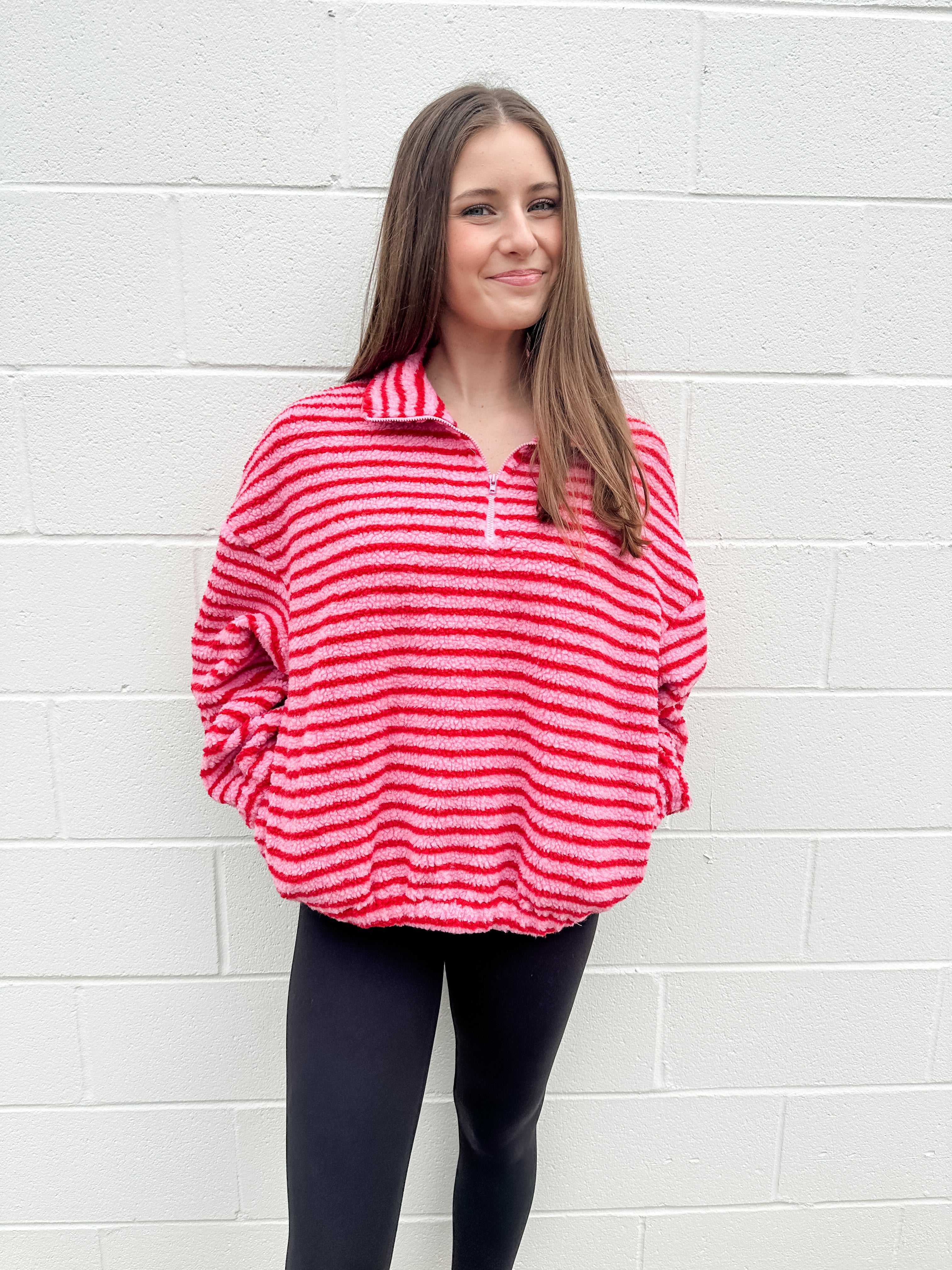 Fuzzy Stripe Quarter Zip Jacket