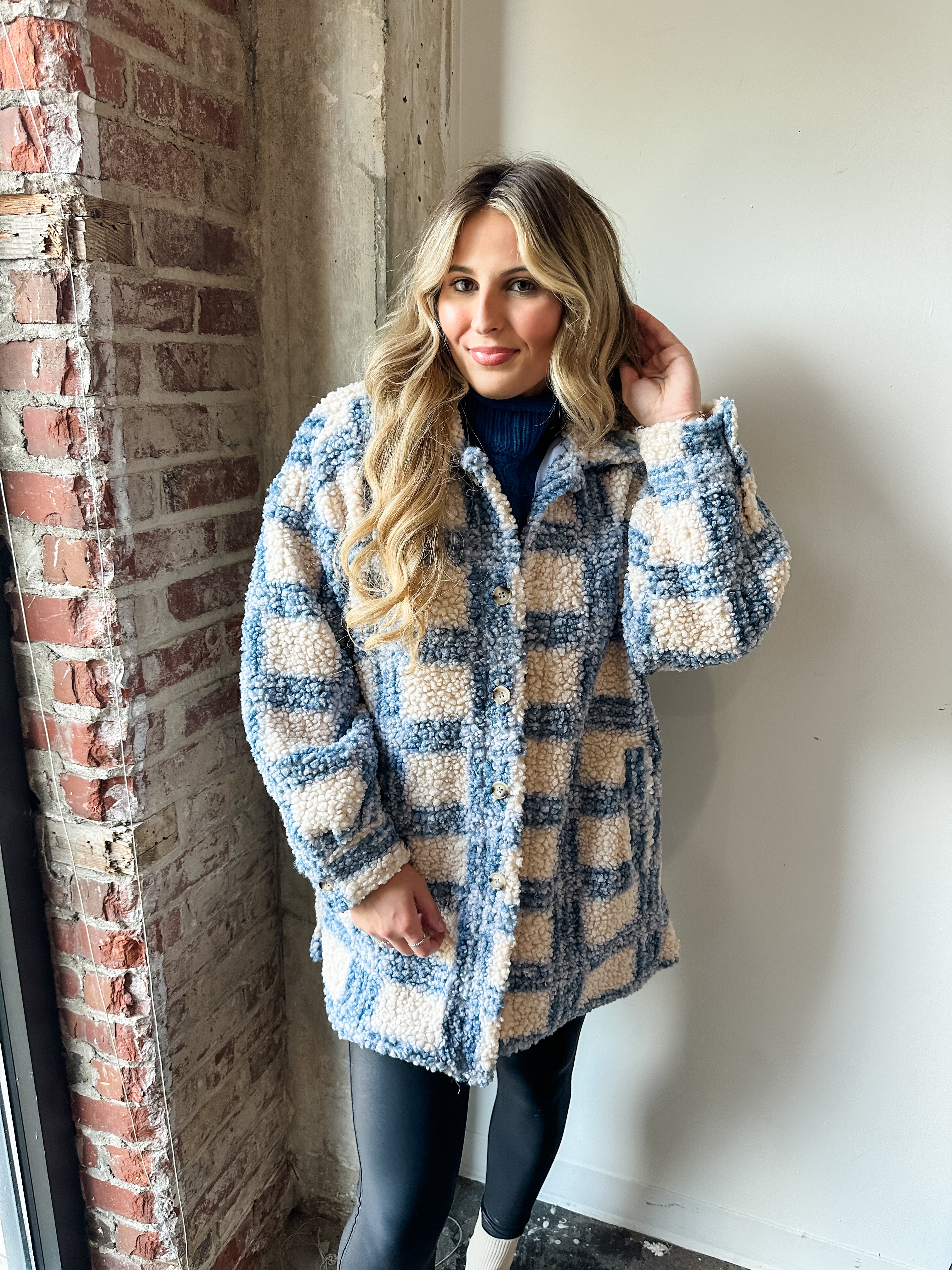 Blue Plaid Fuzzy Jacket