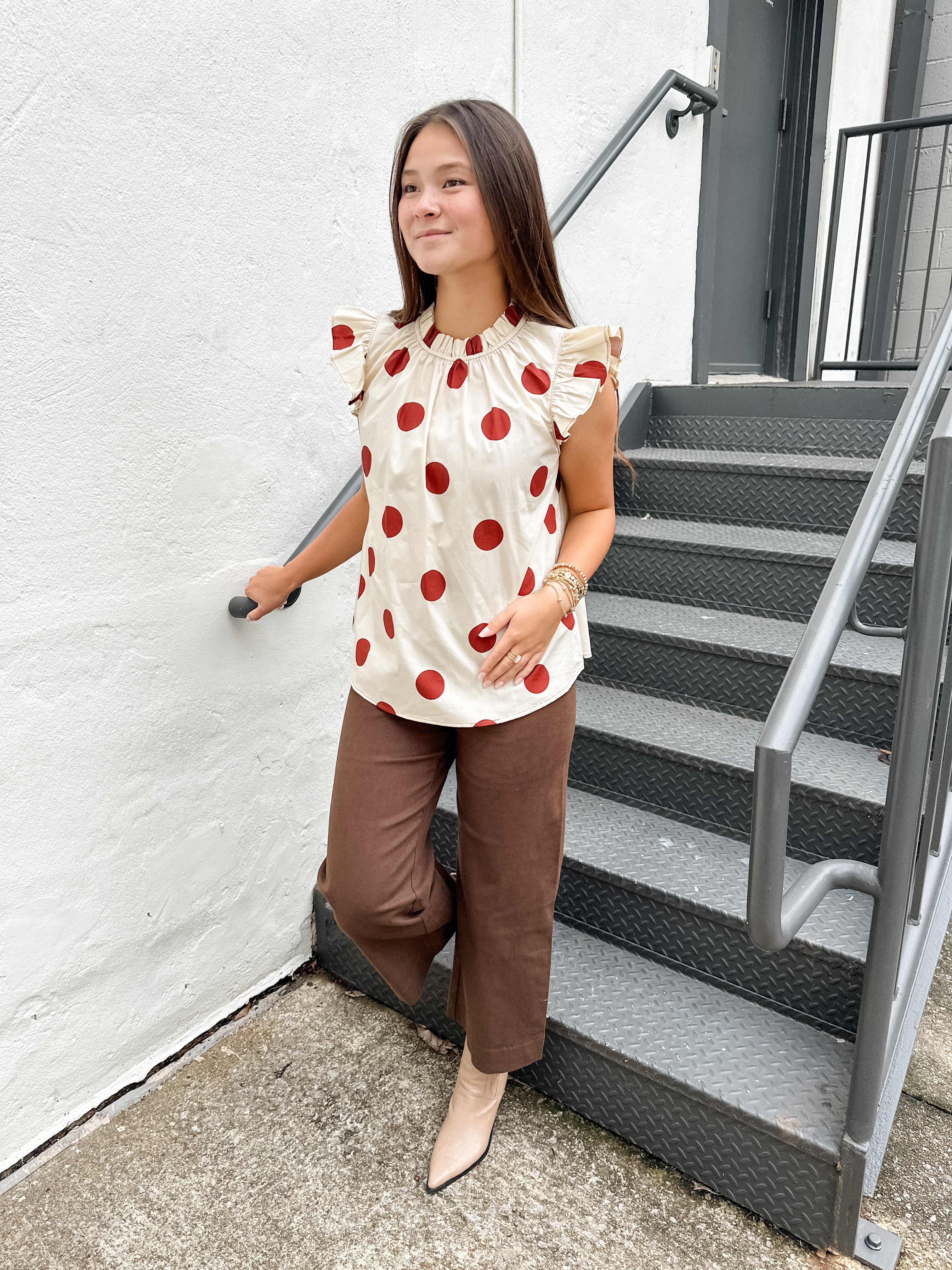 Flutter Sleeve Polka Dot Top