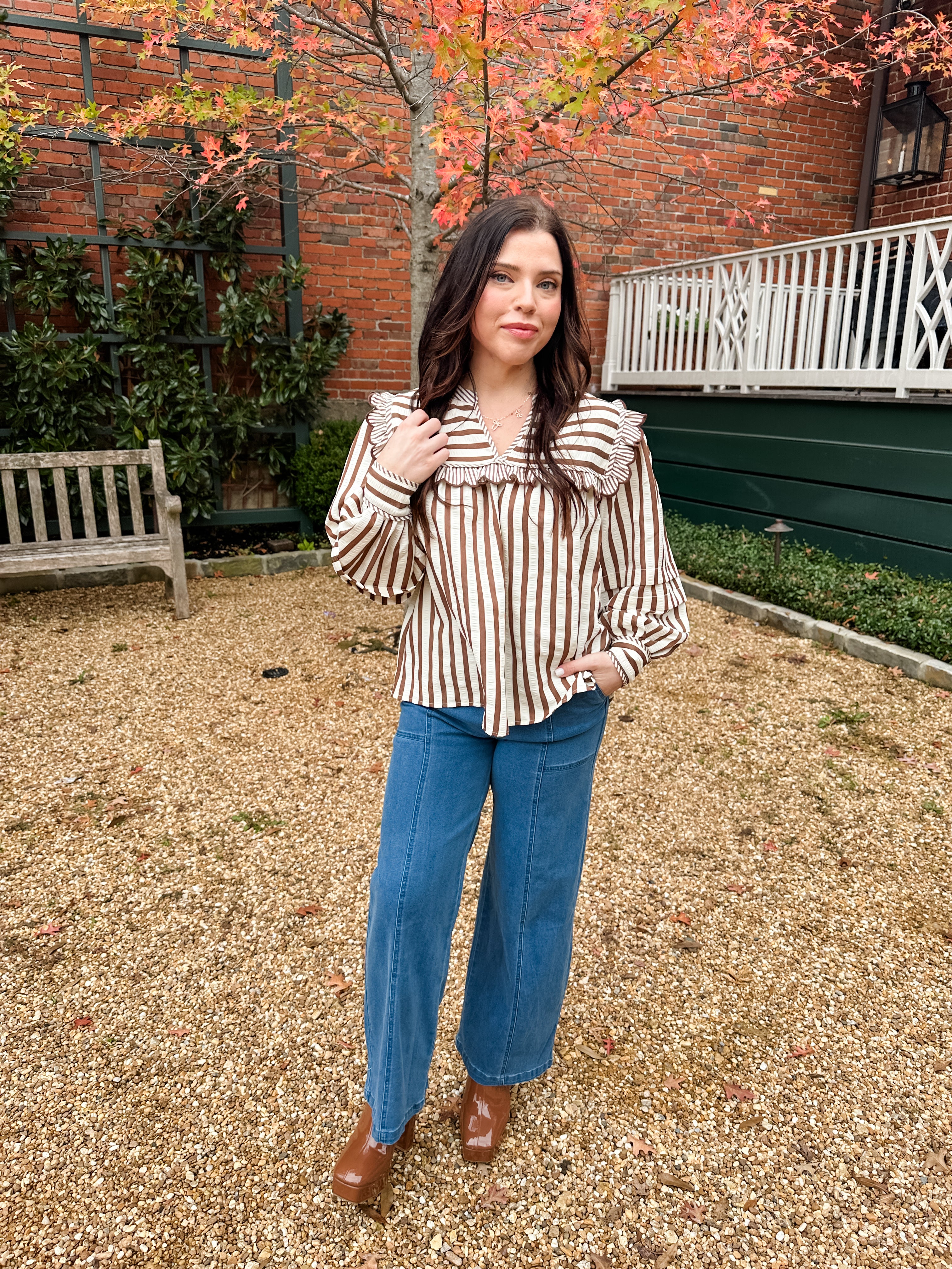 Striped Bib Collar Top