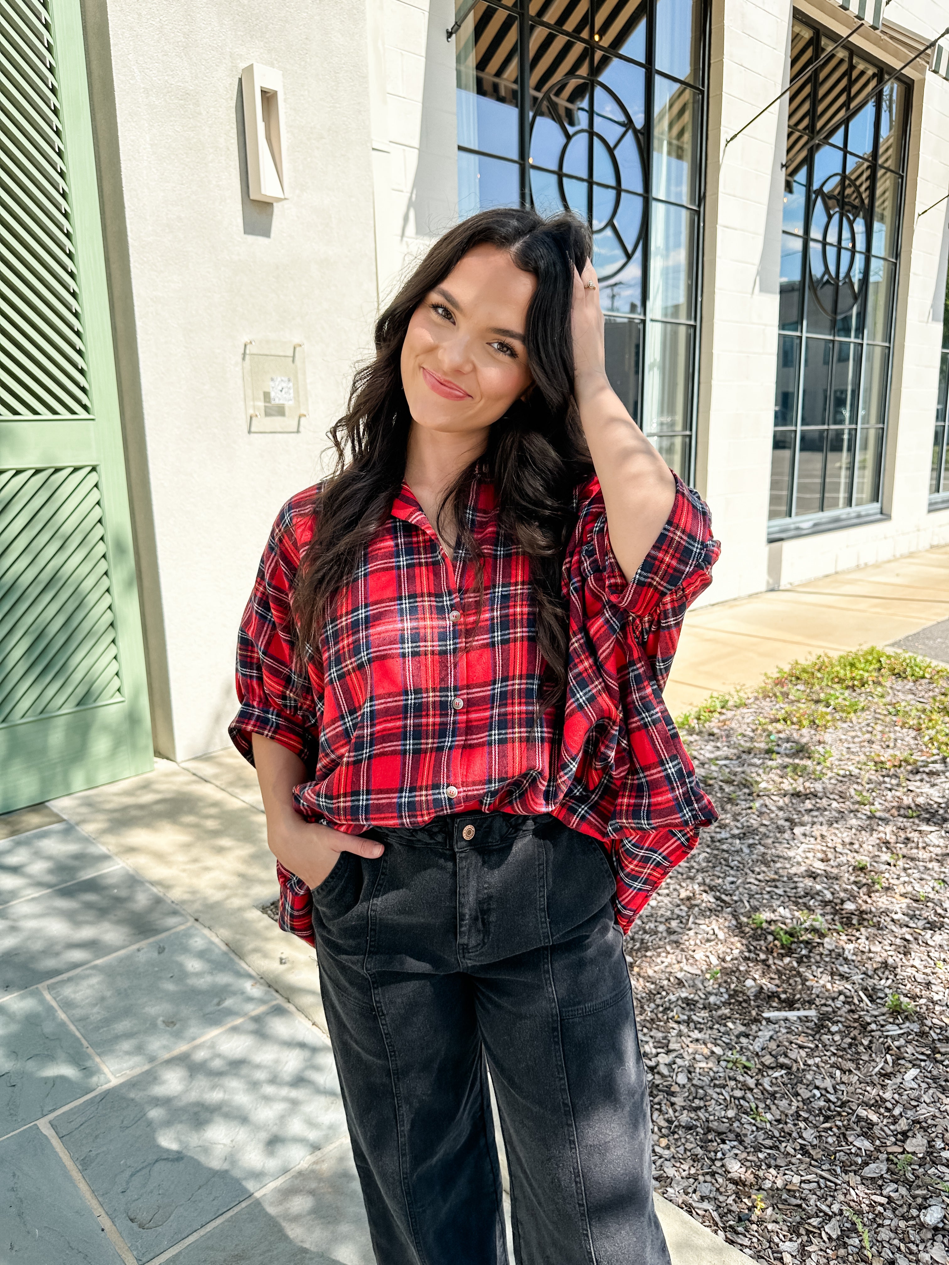 Button Down Plaid Top