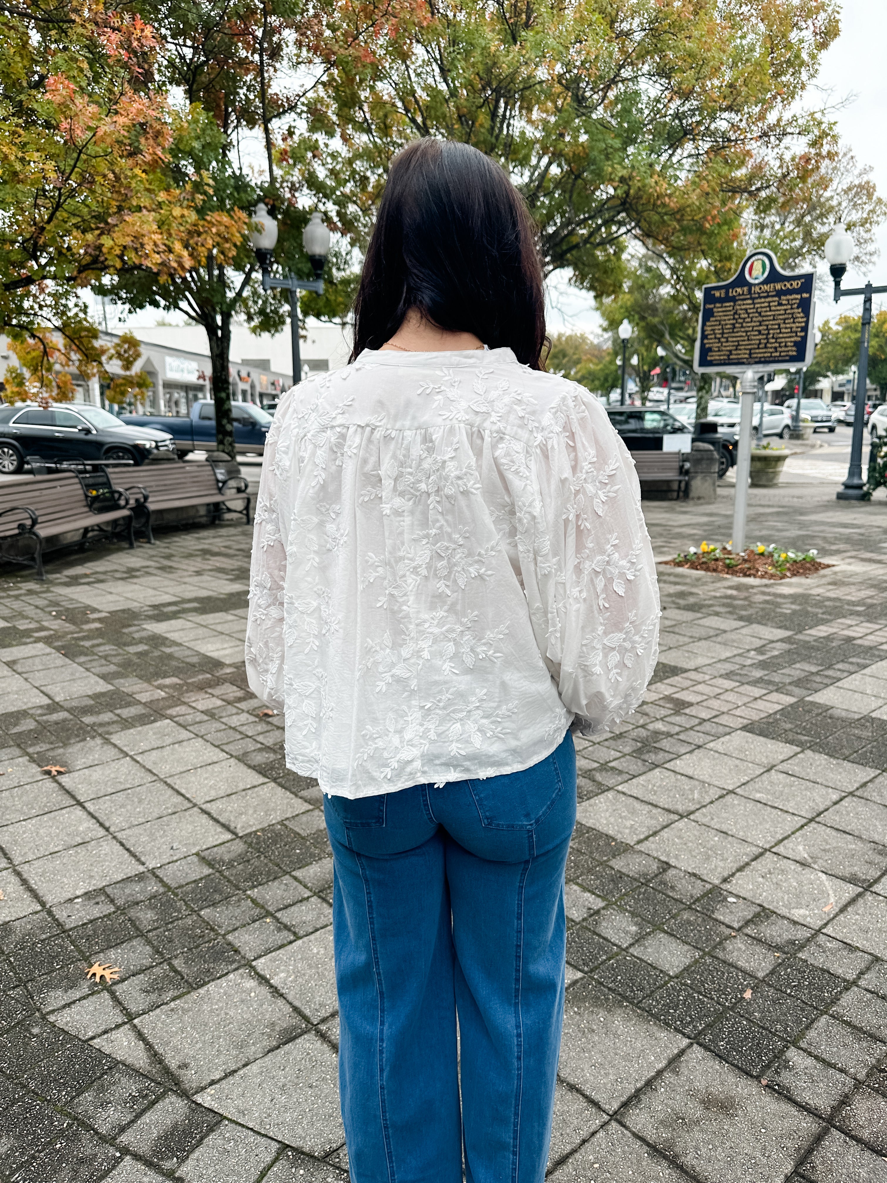 Embroidered Floral Button Front Top