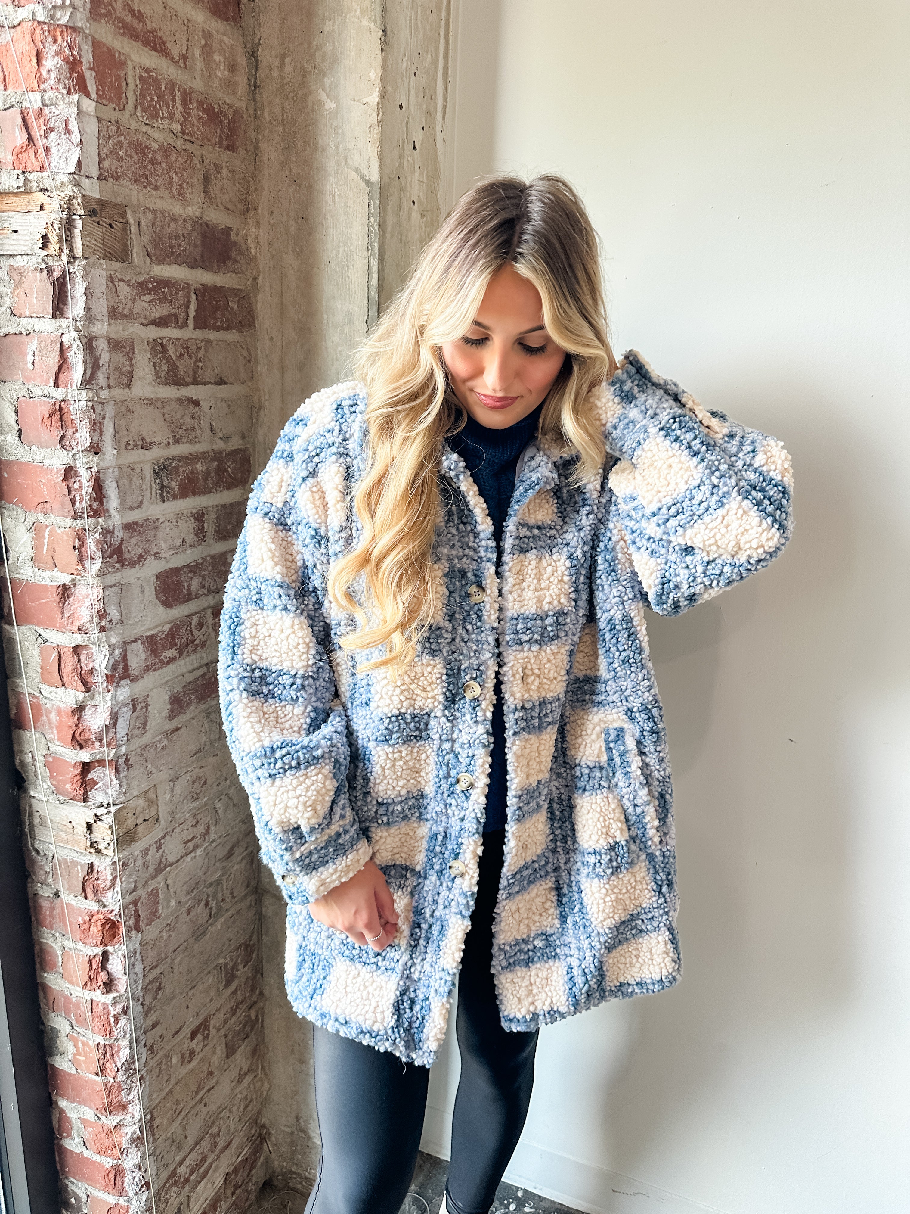 Blue Plaid Fuzzy Jacket