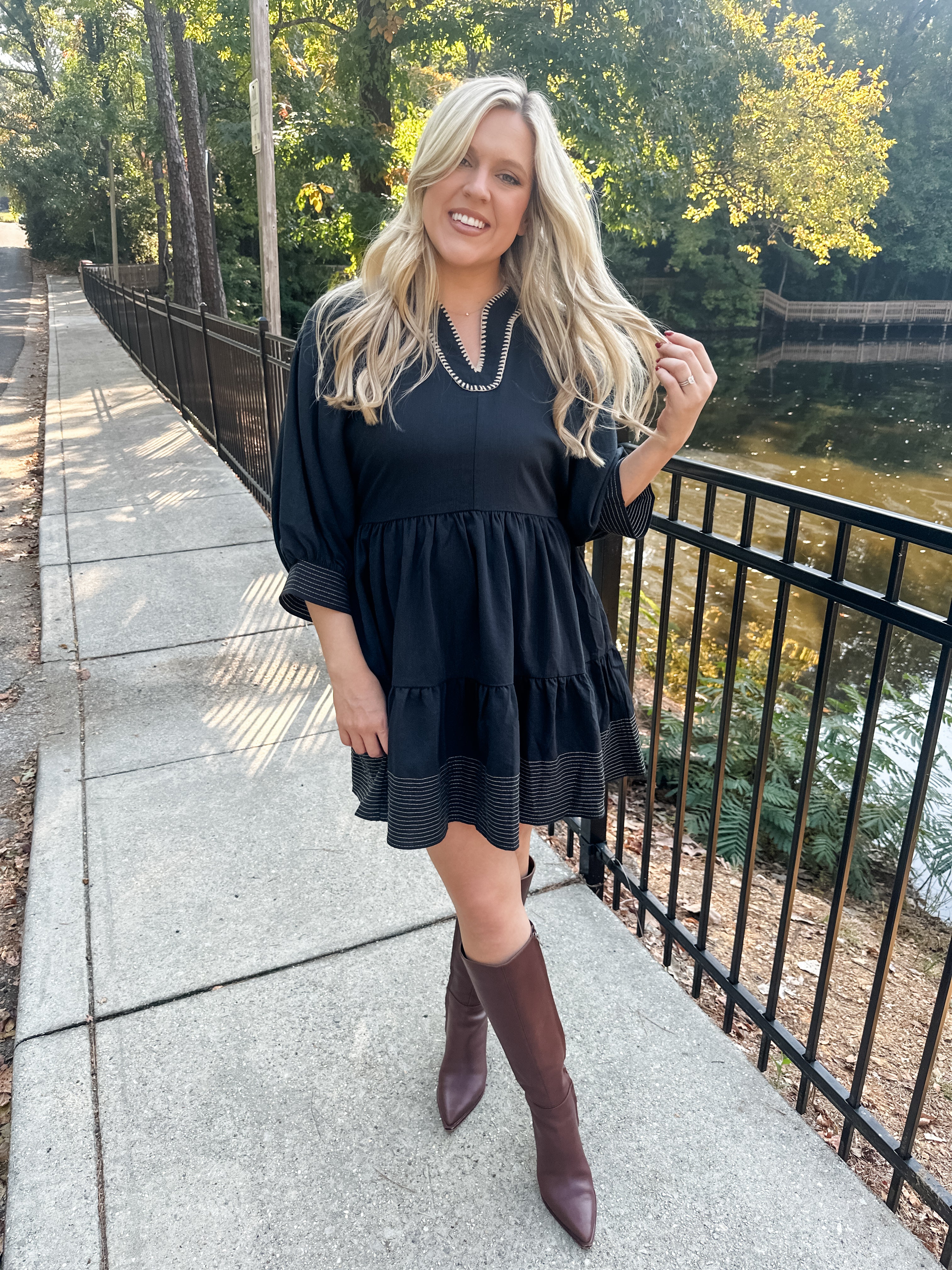 Whipstitched V-neck Dress