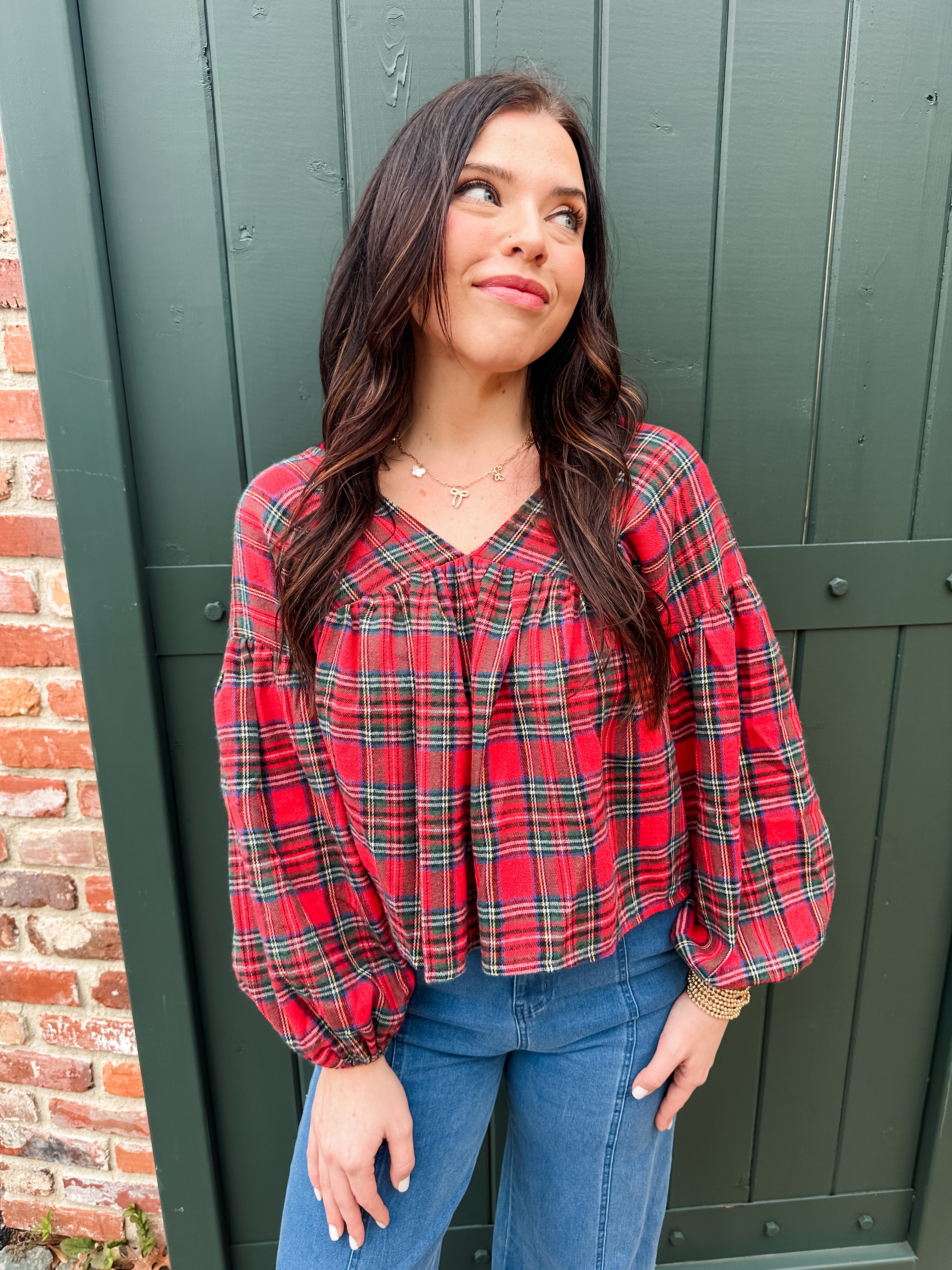 Plaid V-neck Top