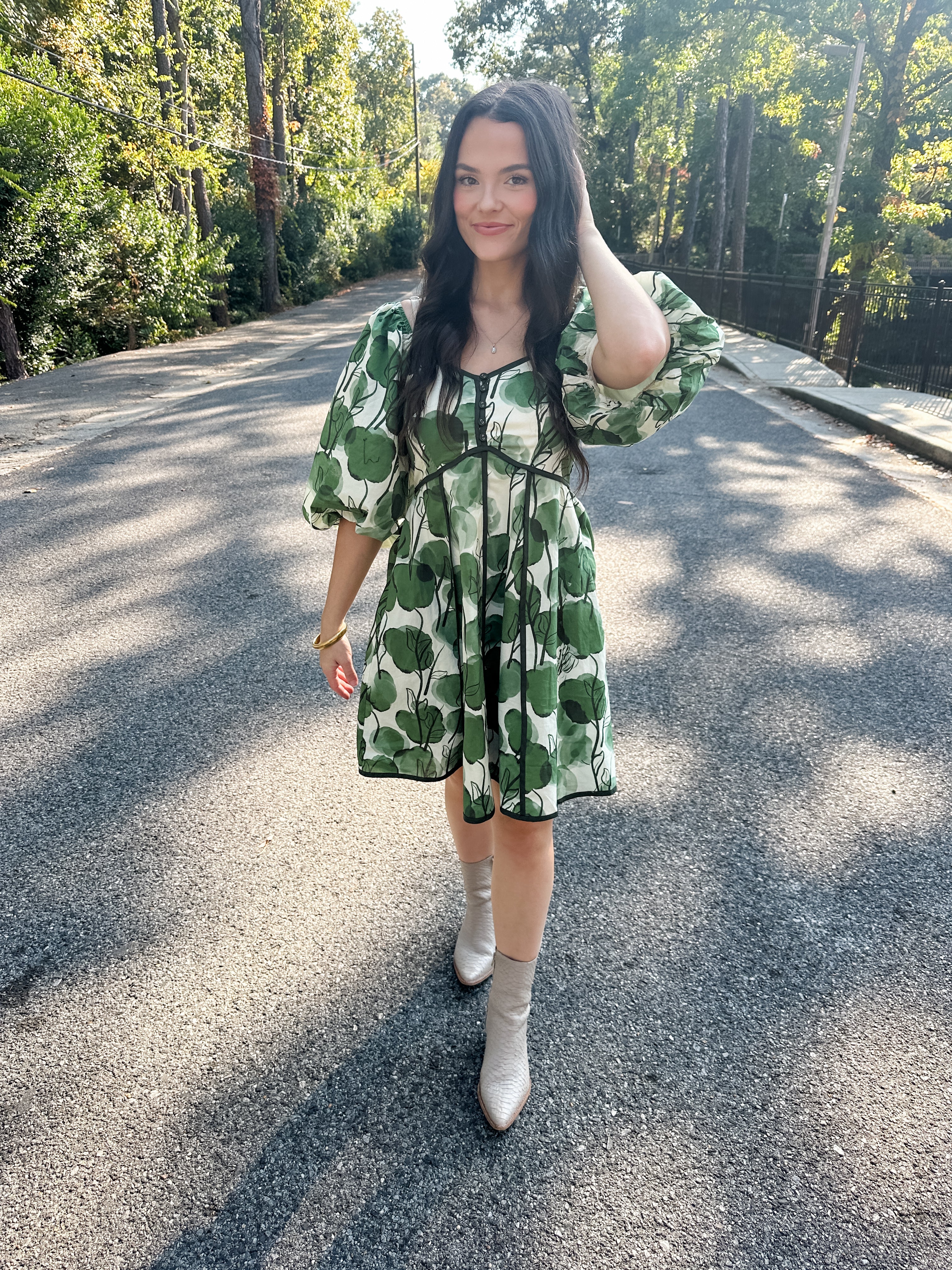 Watercolor Puff Sleeve Dress