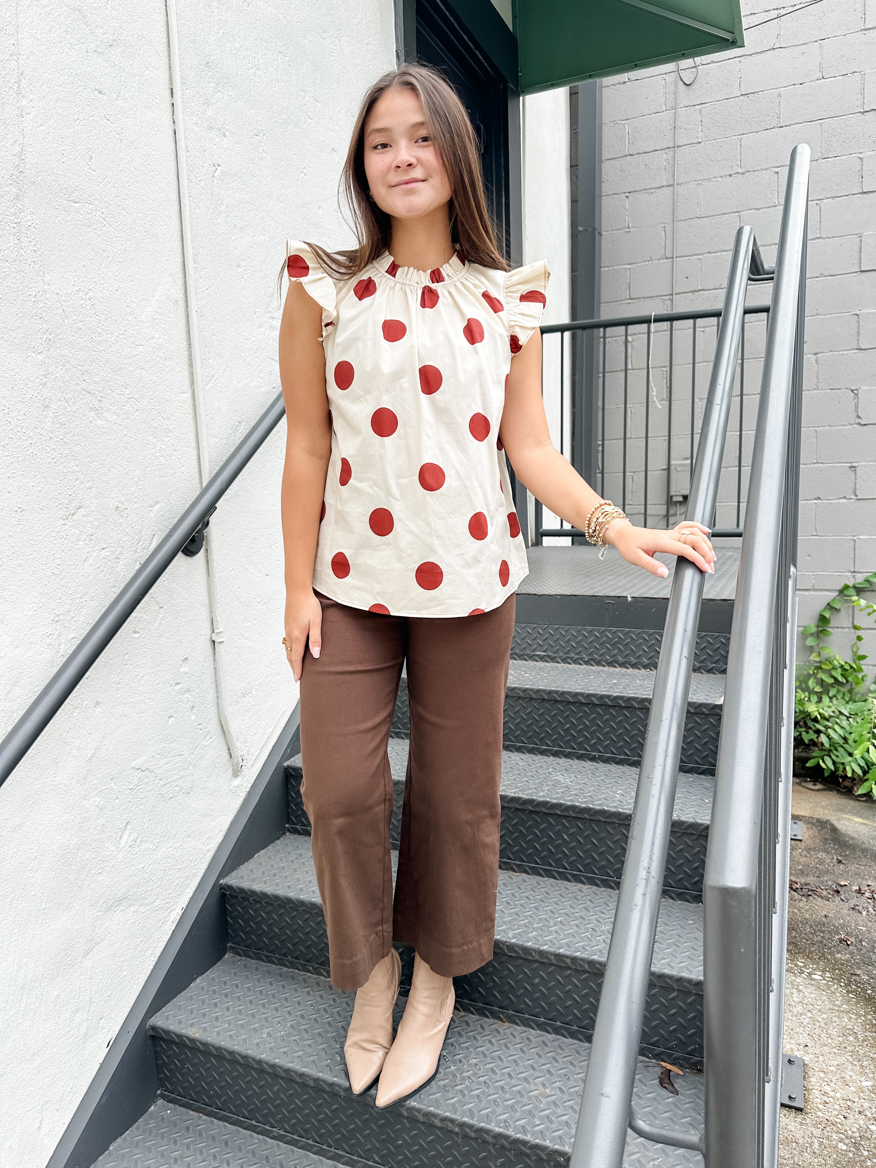 Flutter Sleeve Polka Dot Top