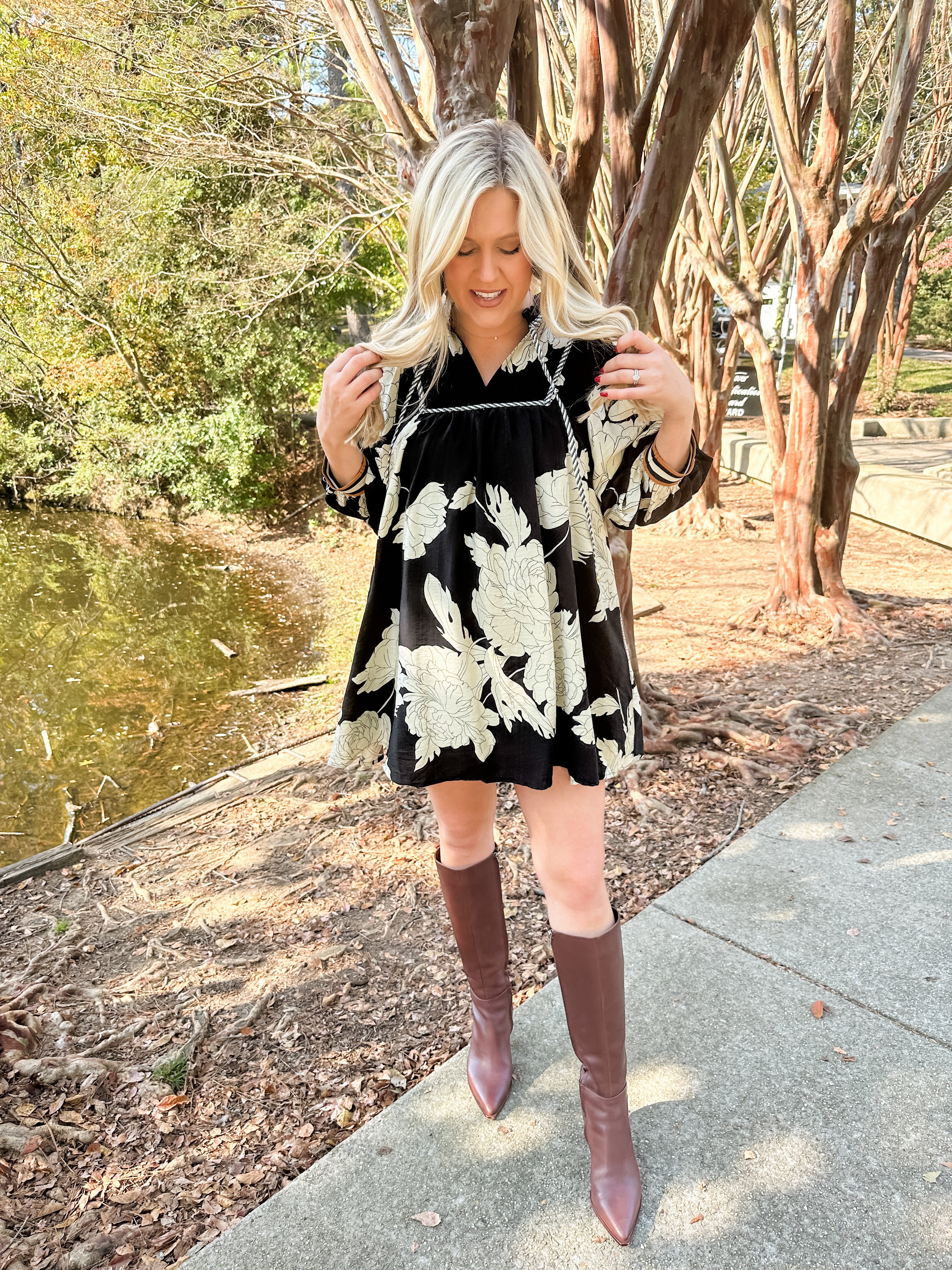 Stripe Piping Floral Dress