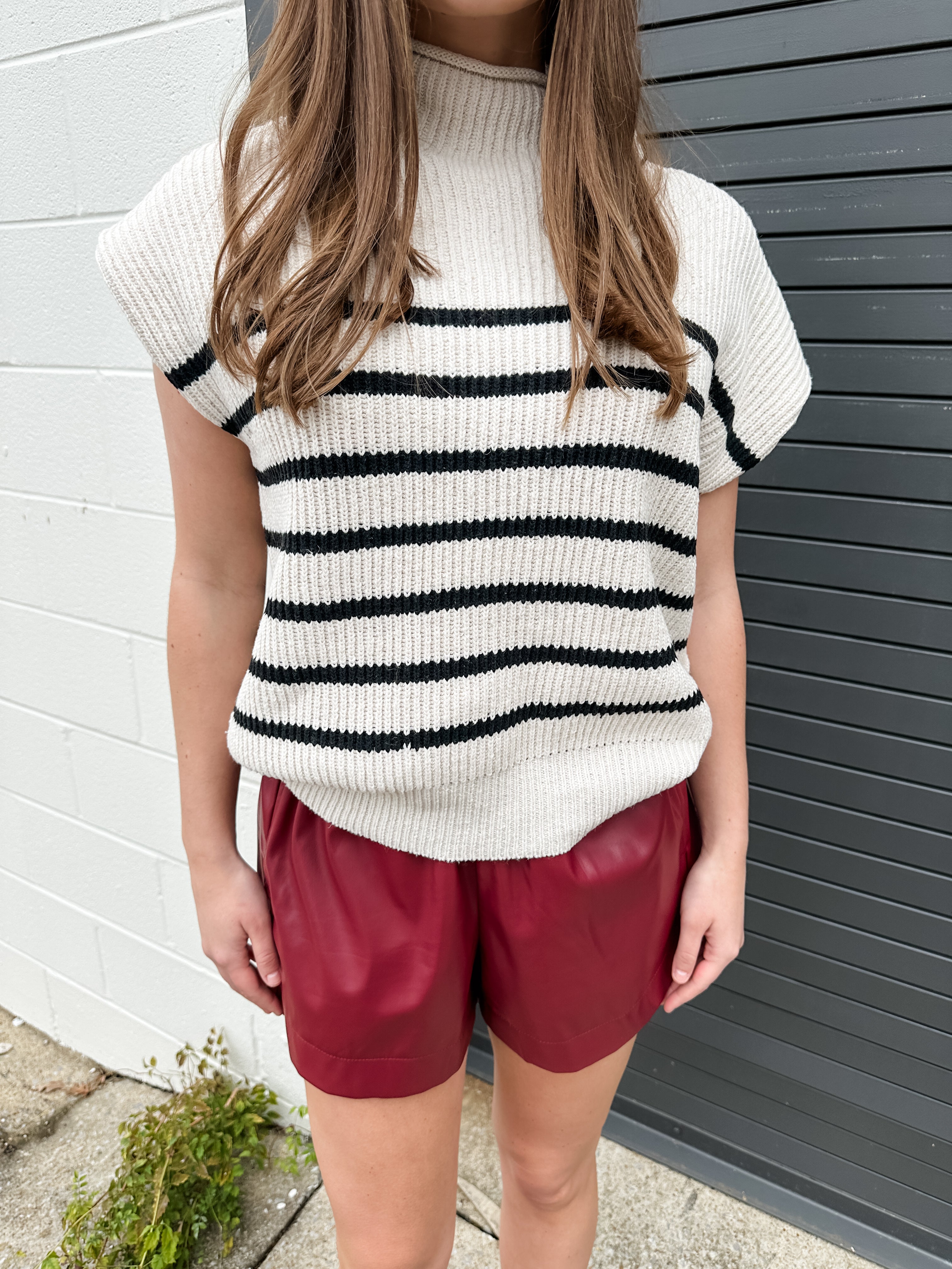 Stripe Ribbed Mock Neck Sweater