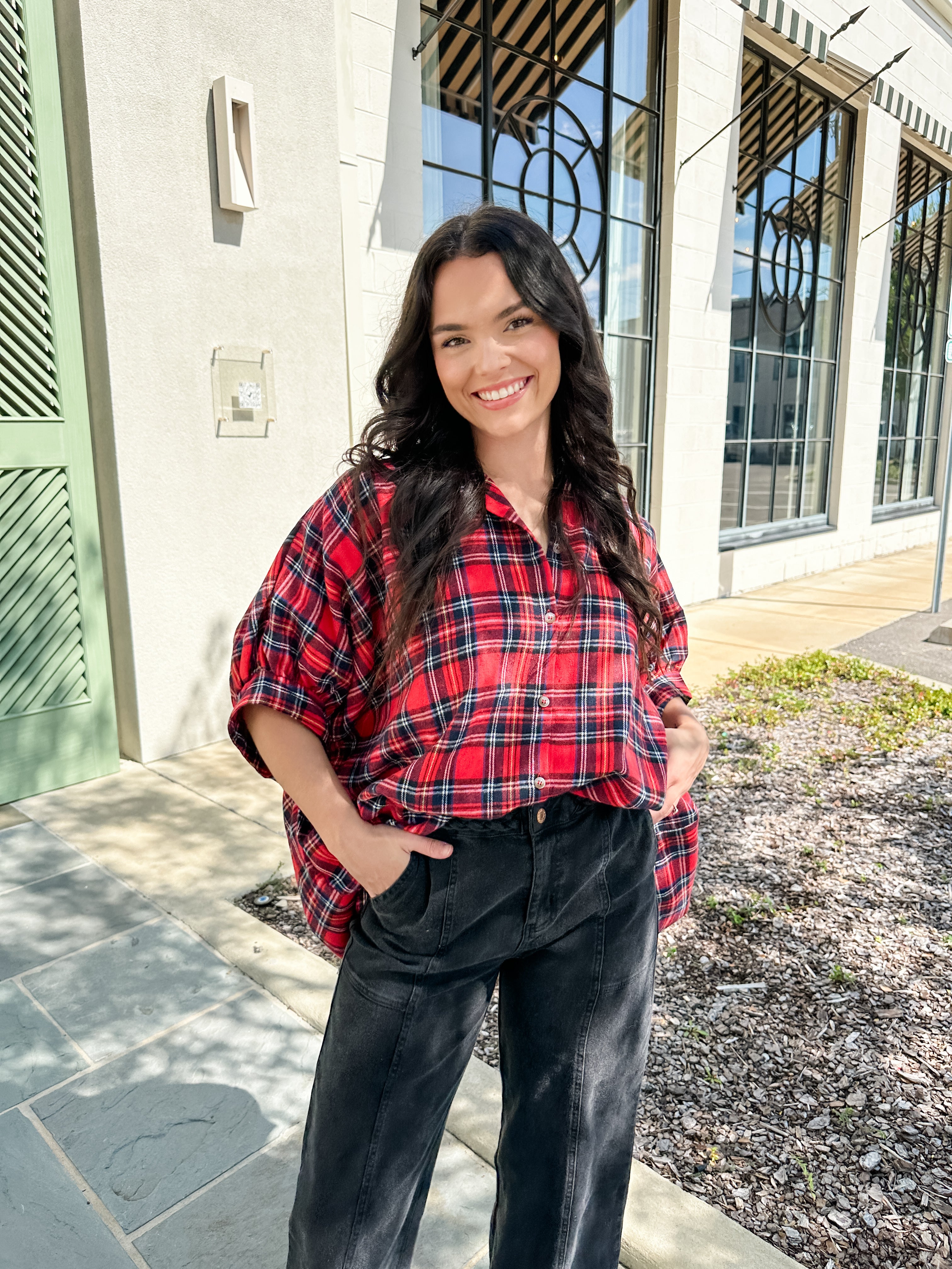 Button Down Plaid Top