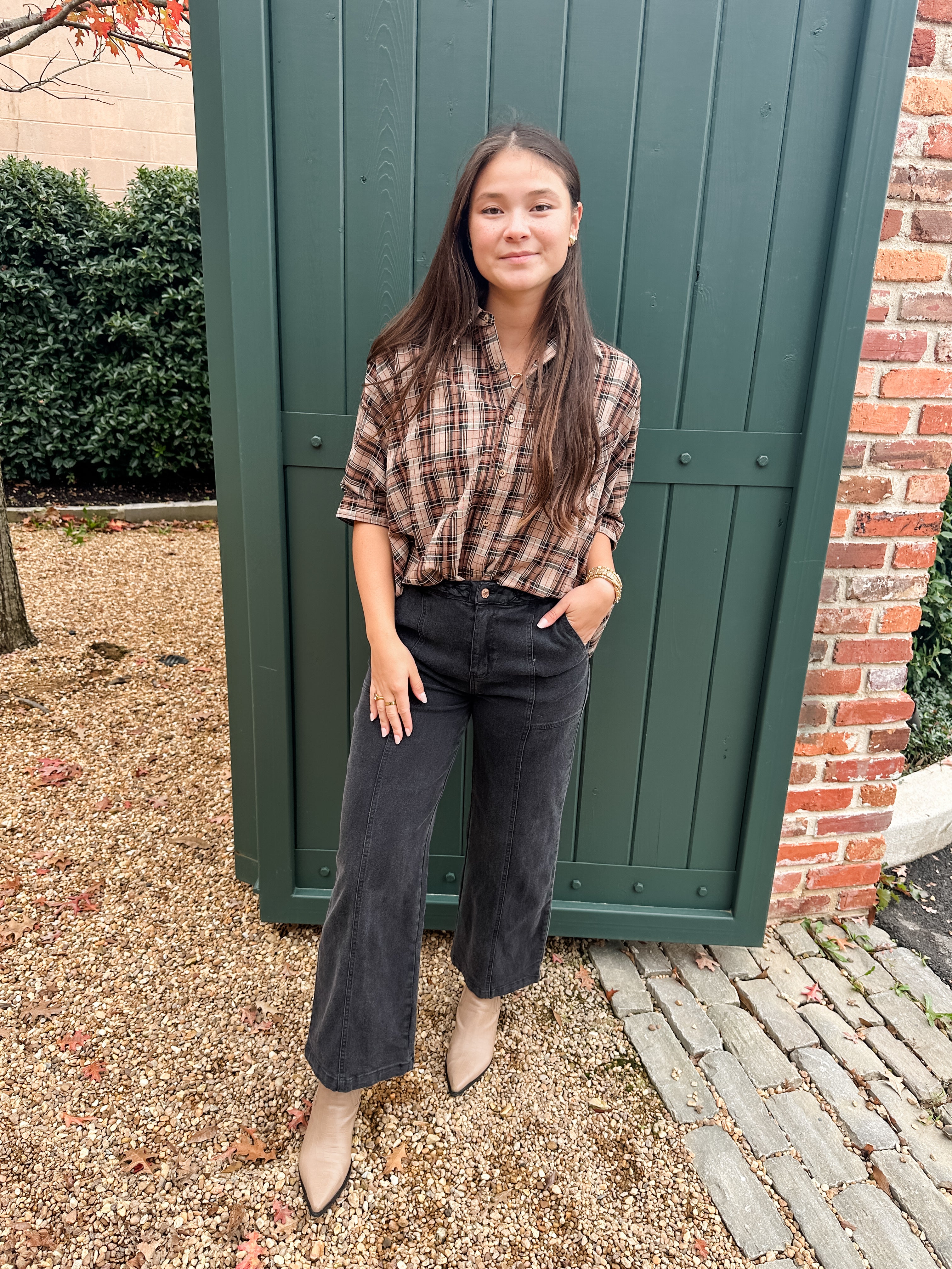 Plaid Button Front Tunic Top