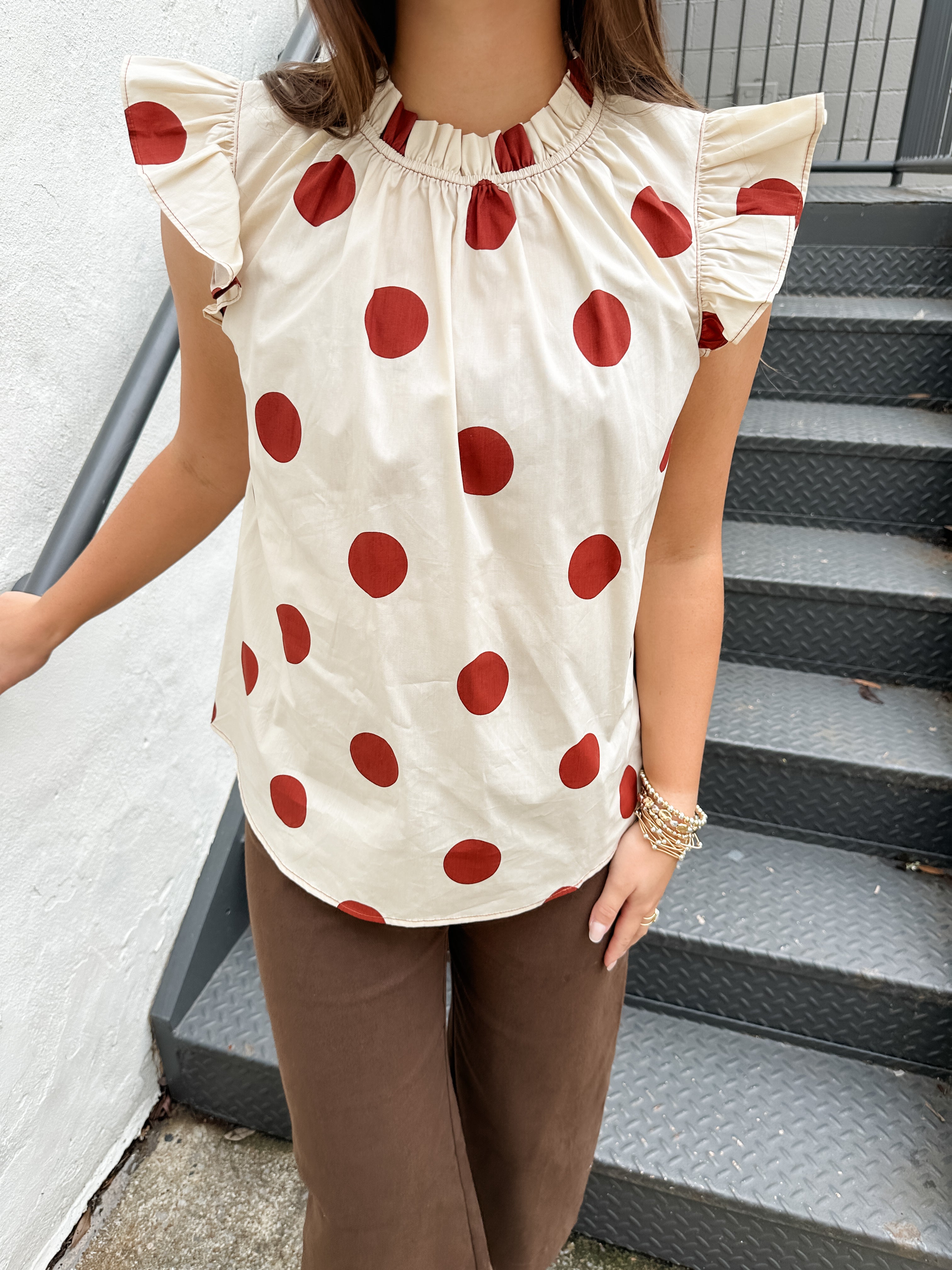 Flutter Sleeve Polka Dot Top