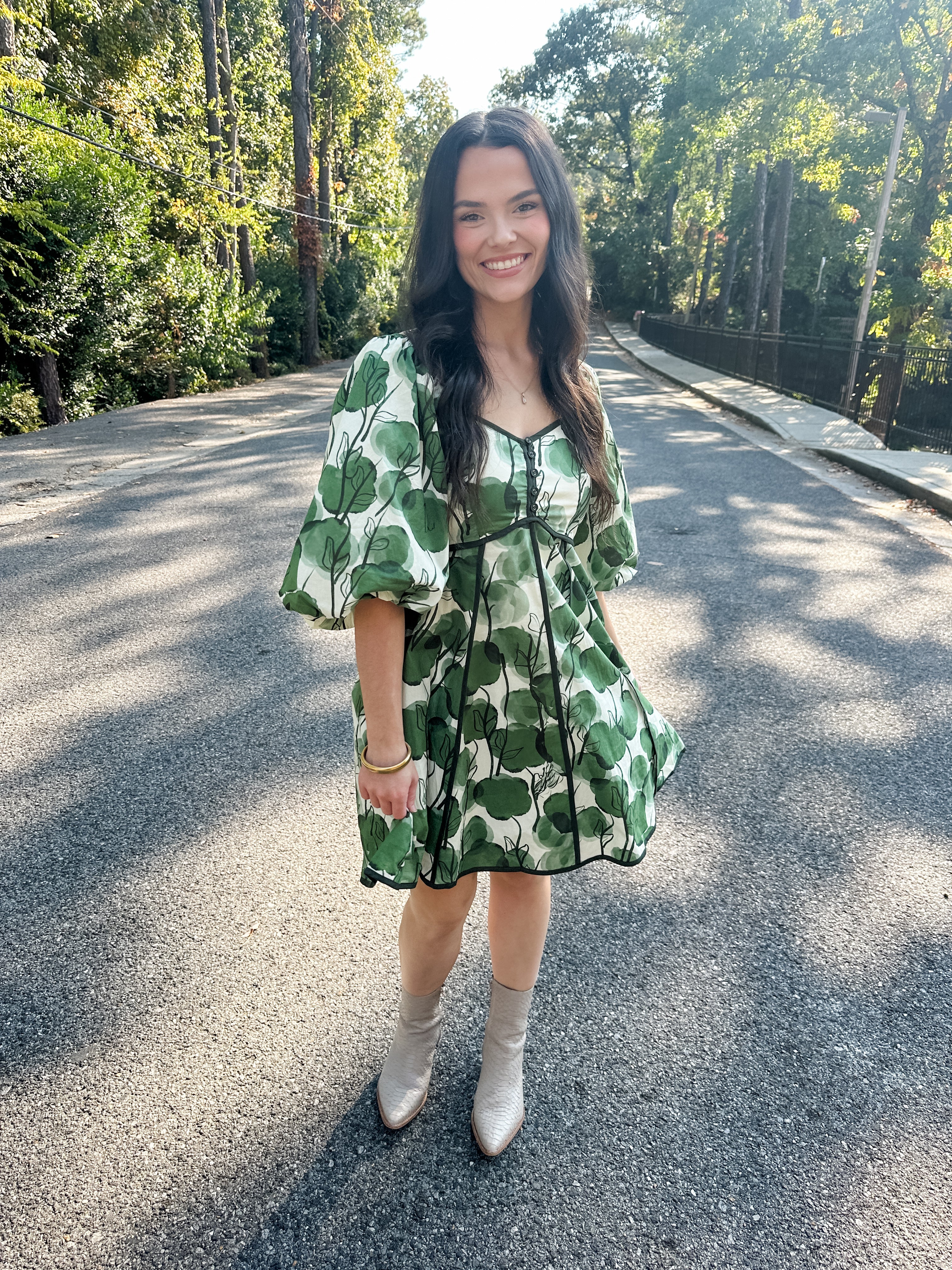 Watercolor Puff Sleeve Dress