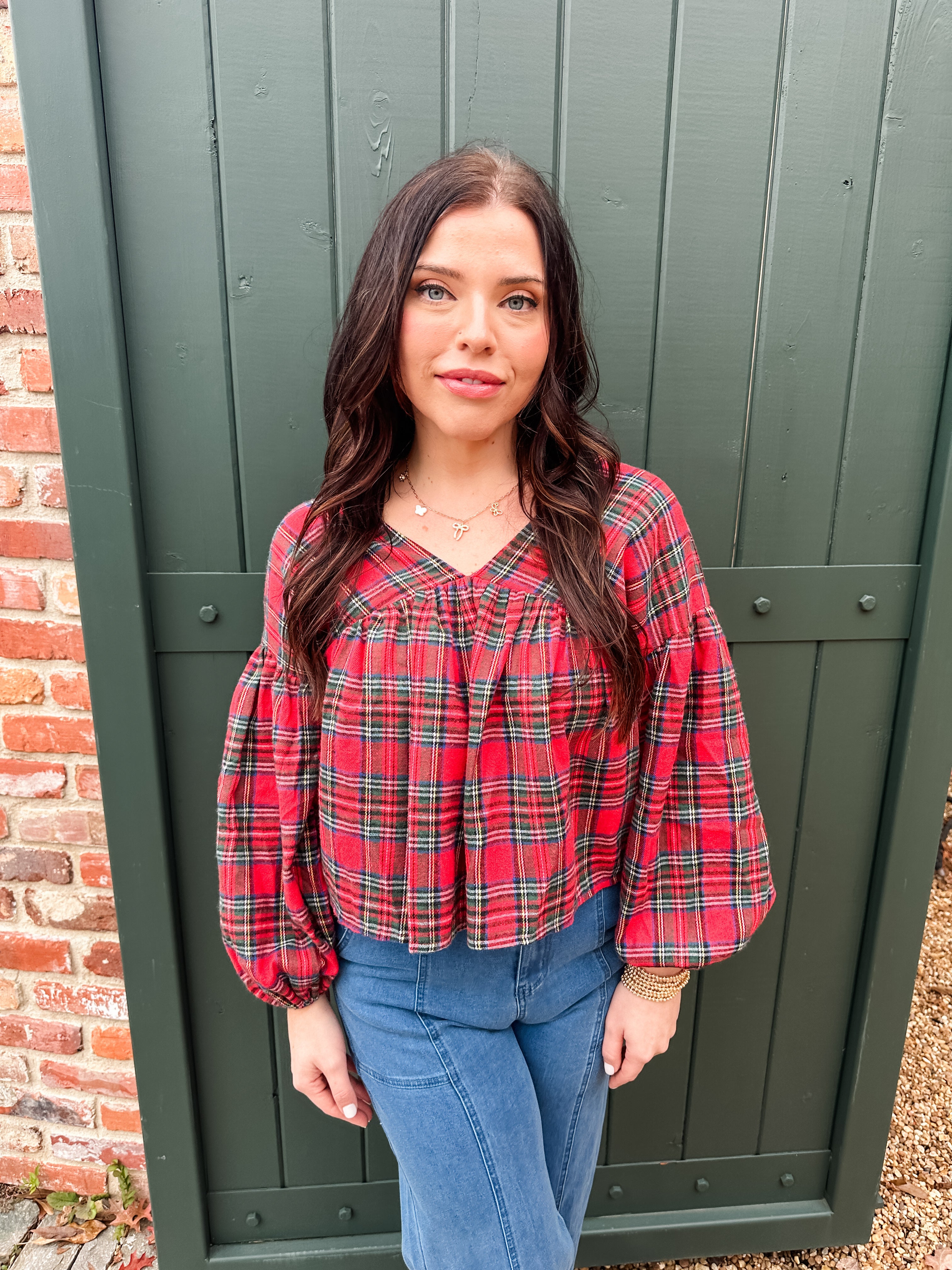 Plaid V-neck Top