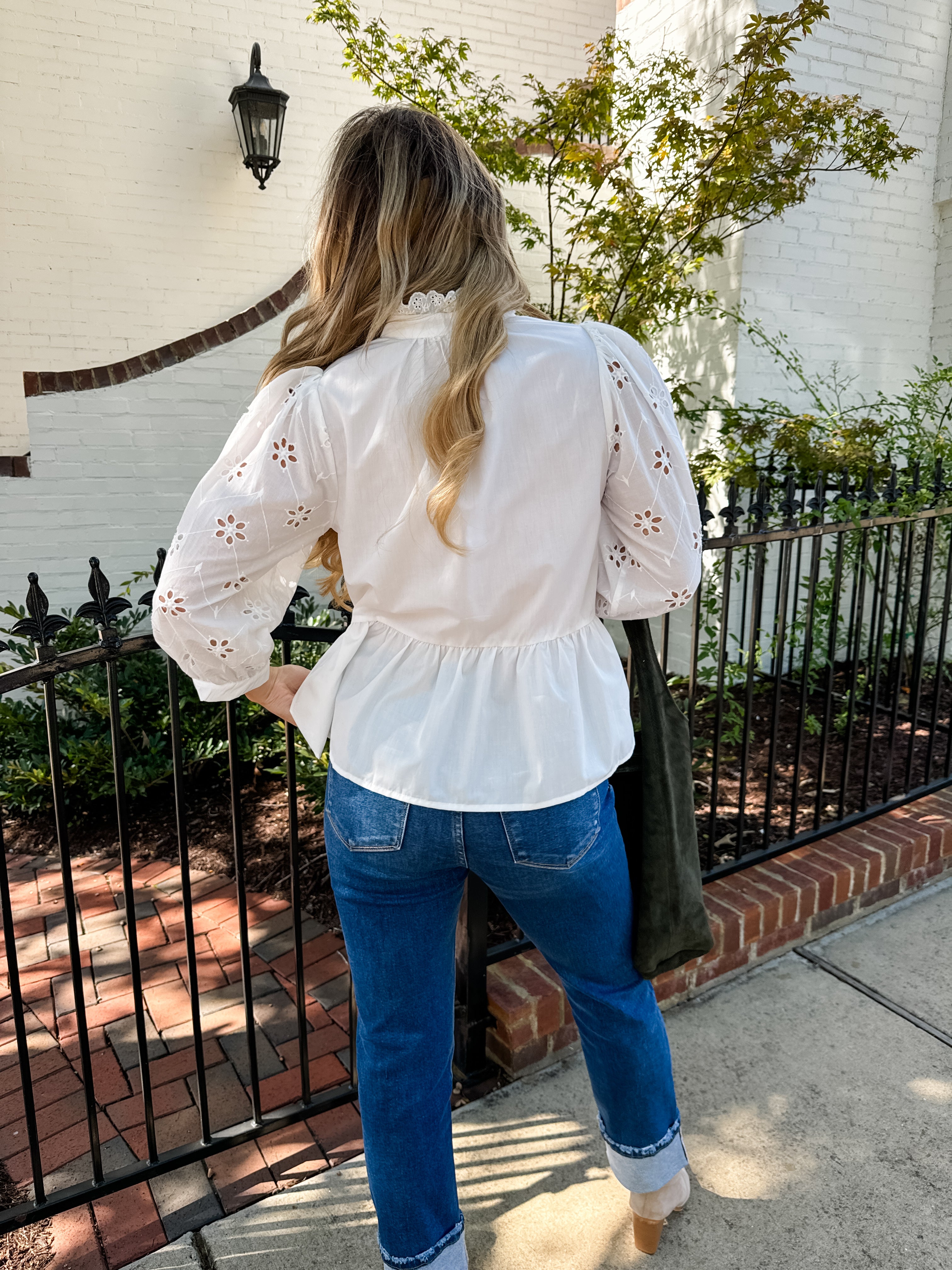 Eyelet Lace Button Front Top