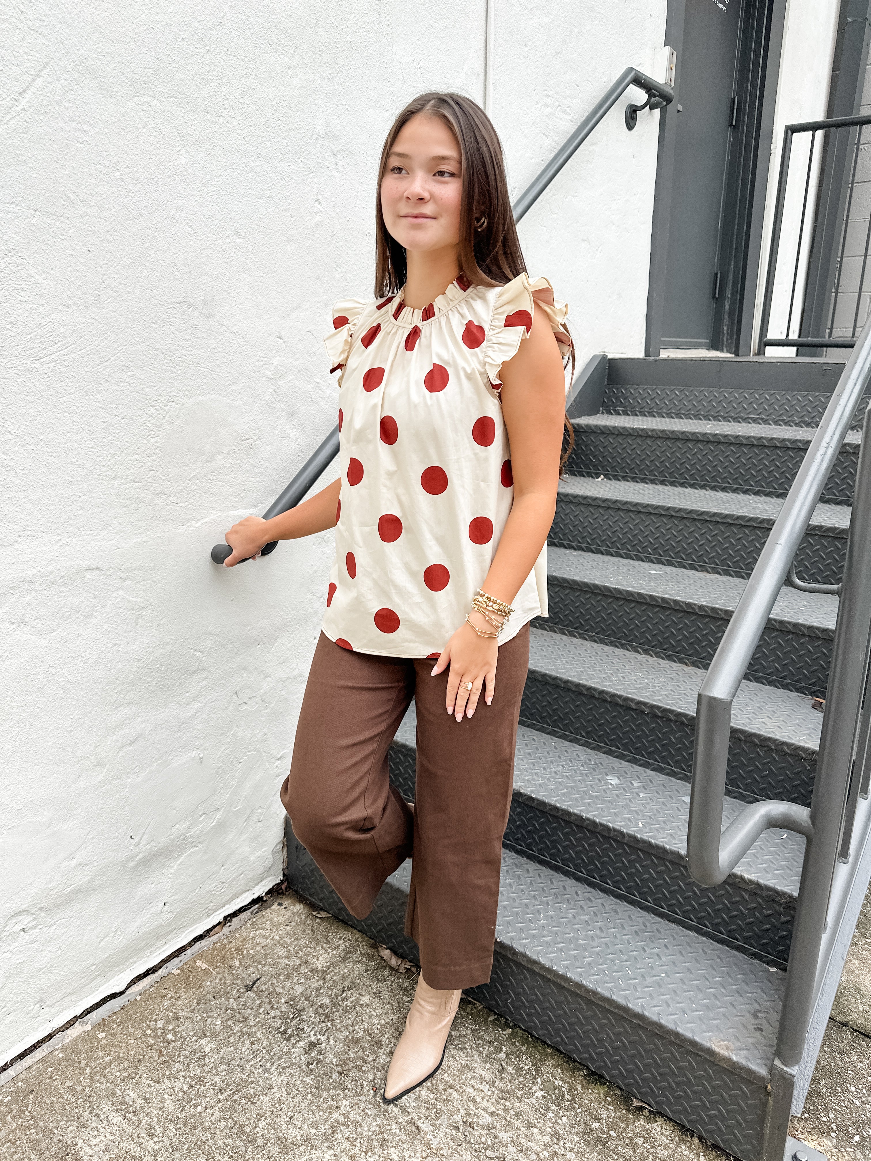 Flutter Sleeve Polka Dot Top