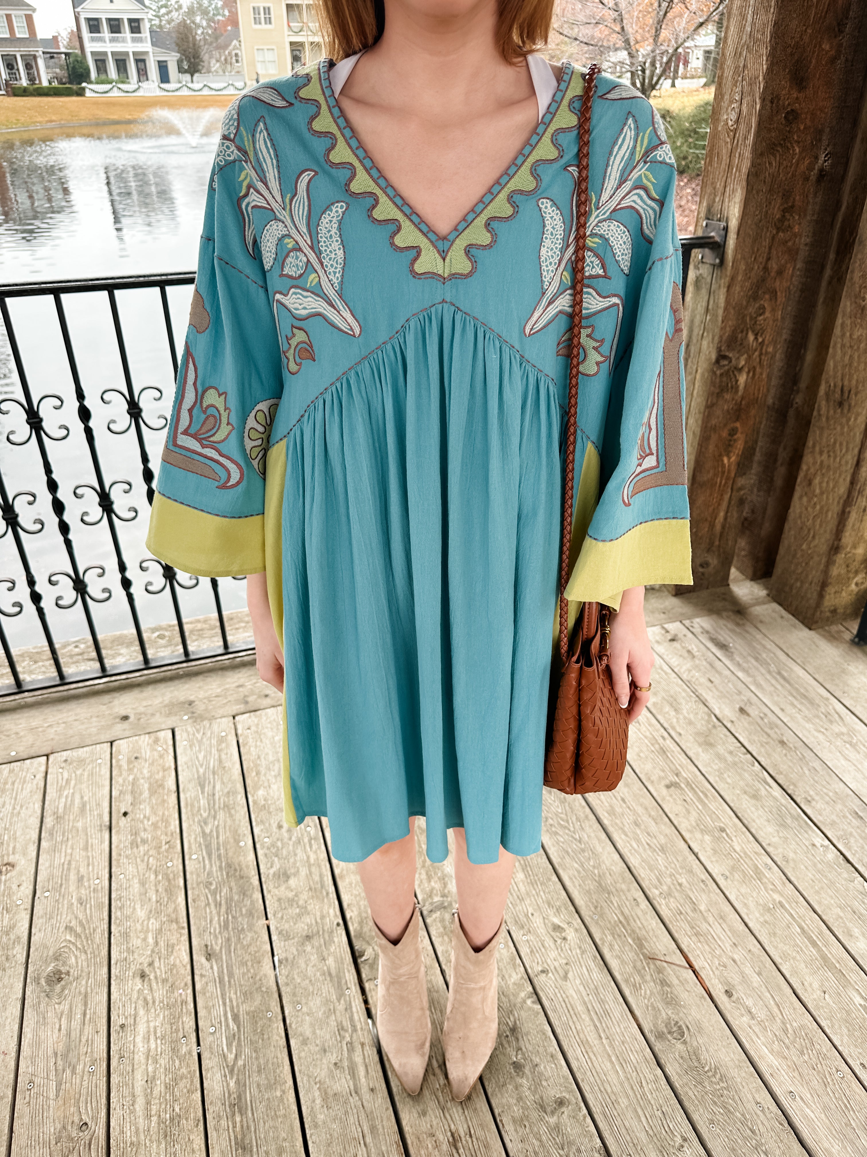 Embroidered V-Neck Dress