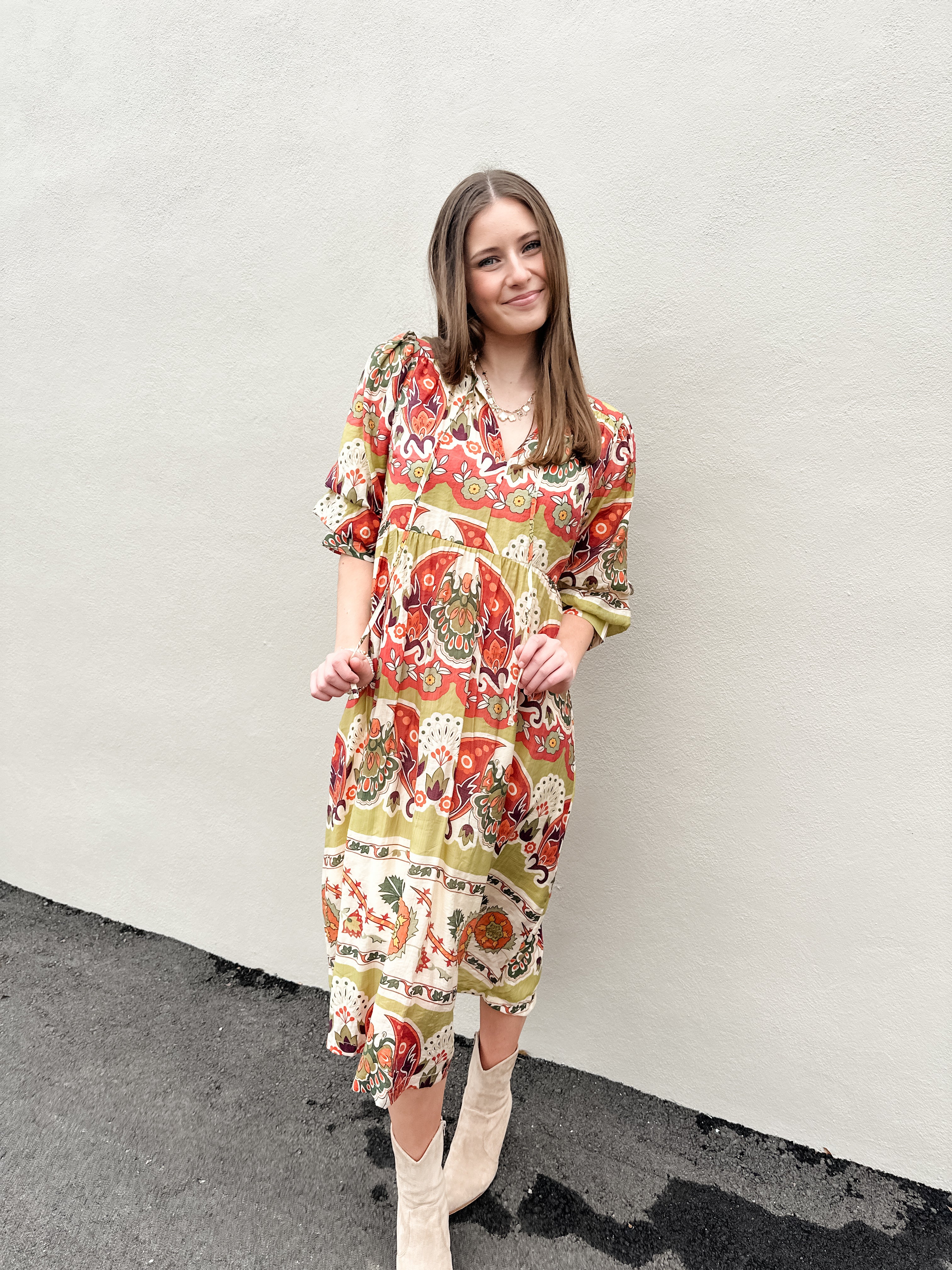 Abstract Floral Print Midi Dress