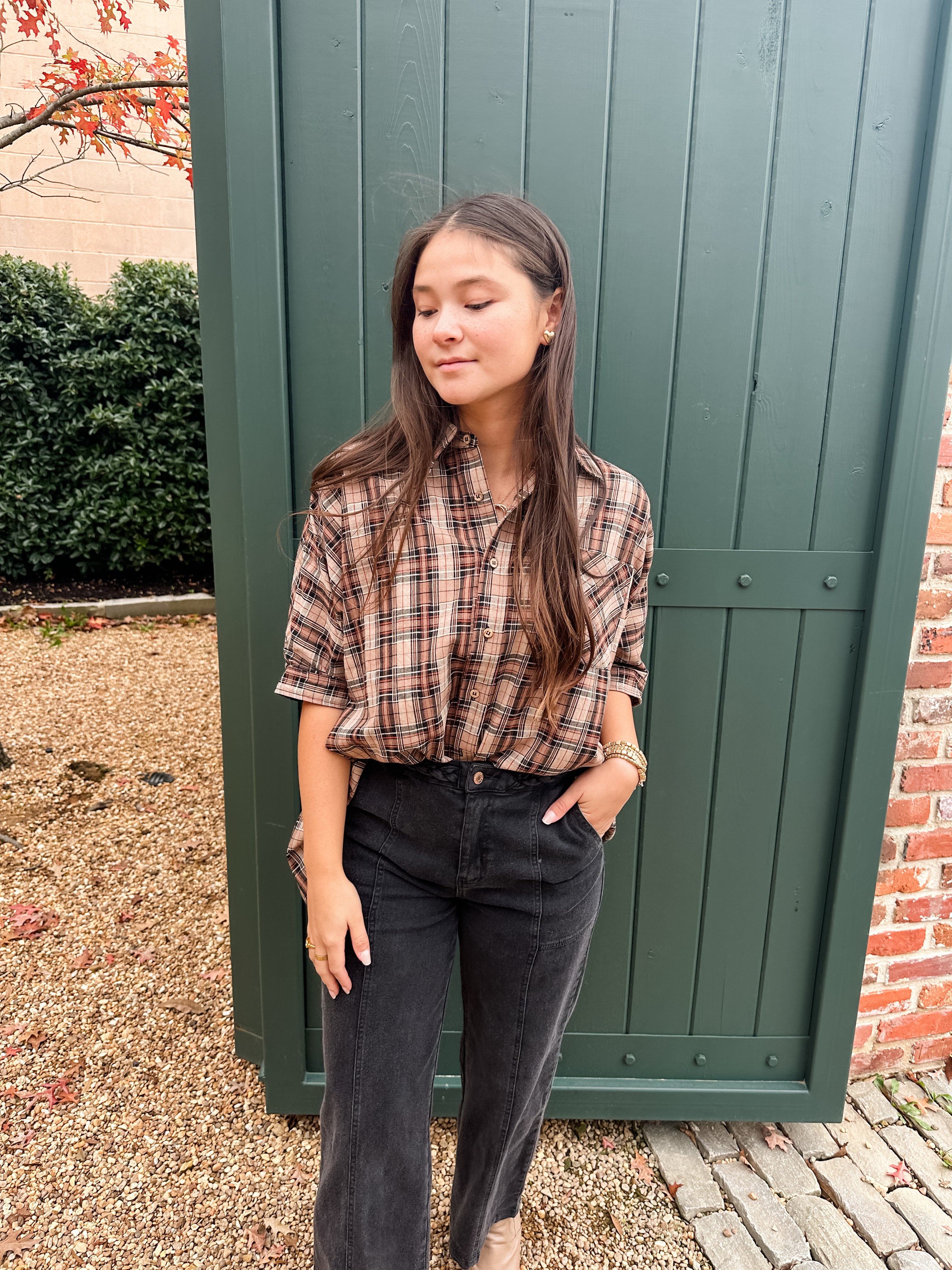 Plaid Button Front Tunic Top