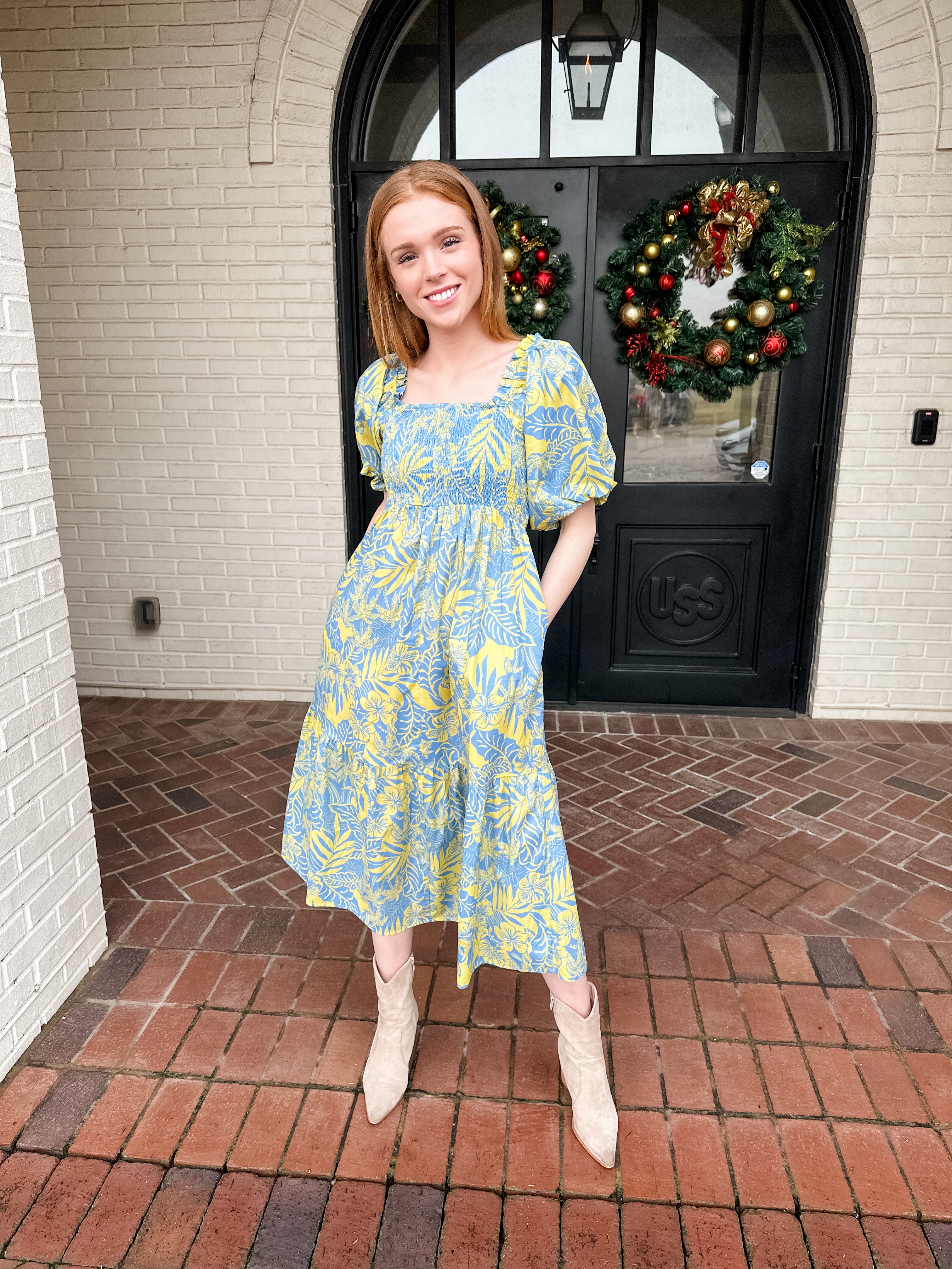 Printed Smocked Midi Dress