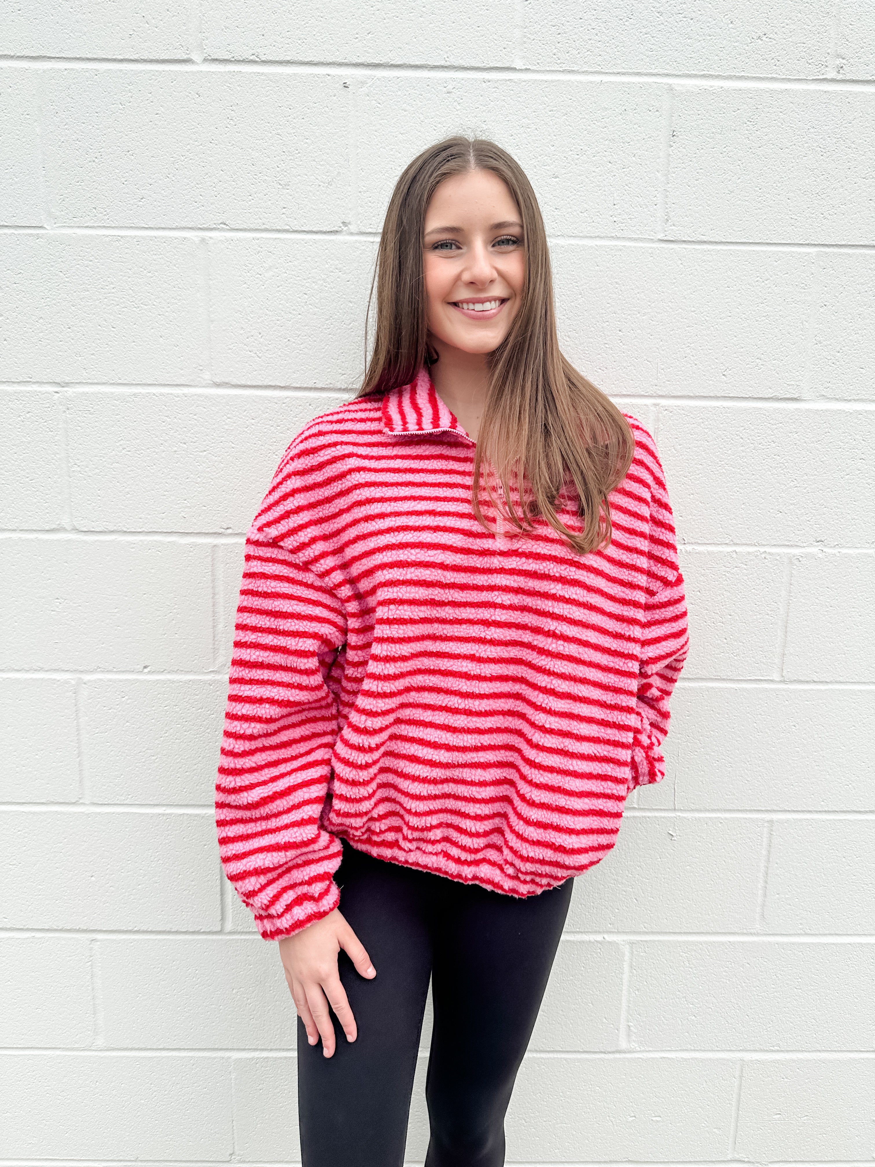 Fuzzy Stripe Quarter Zip Jacket