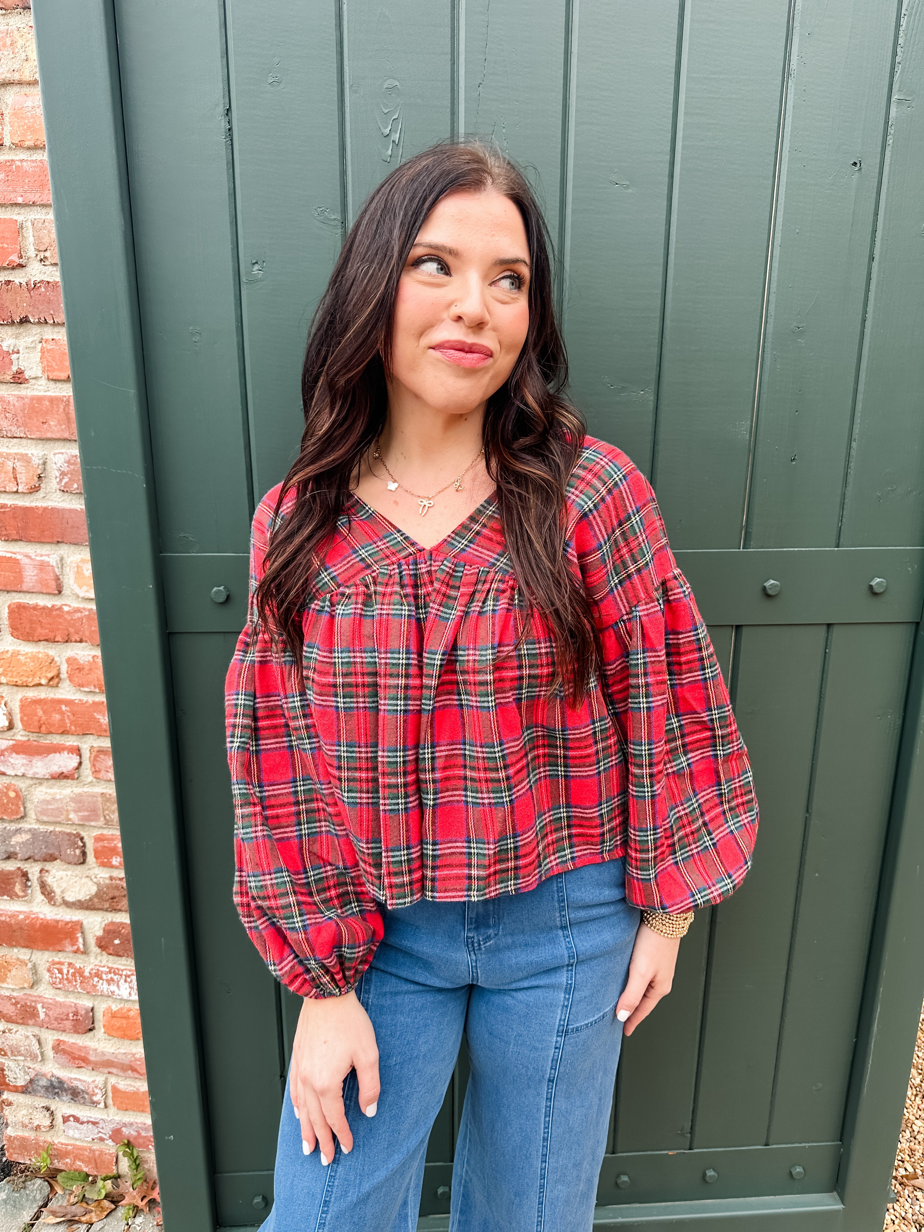 Plaid V-neck Top