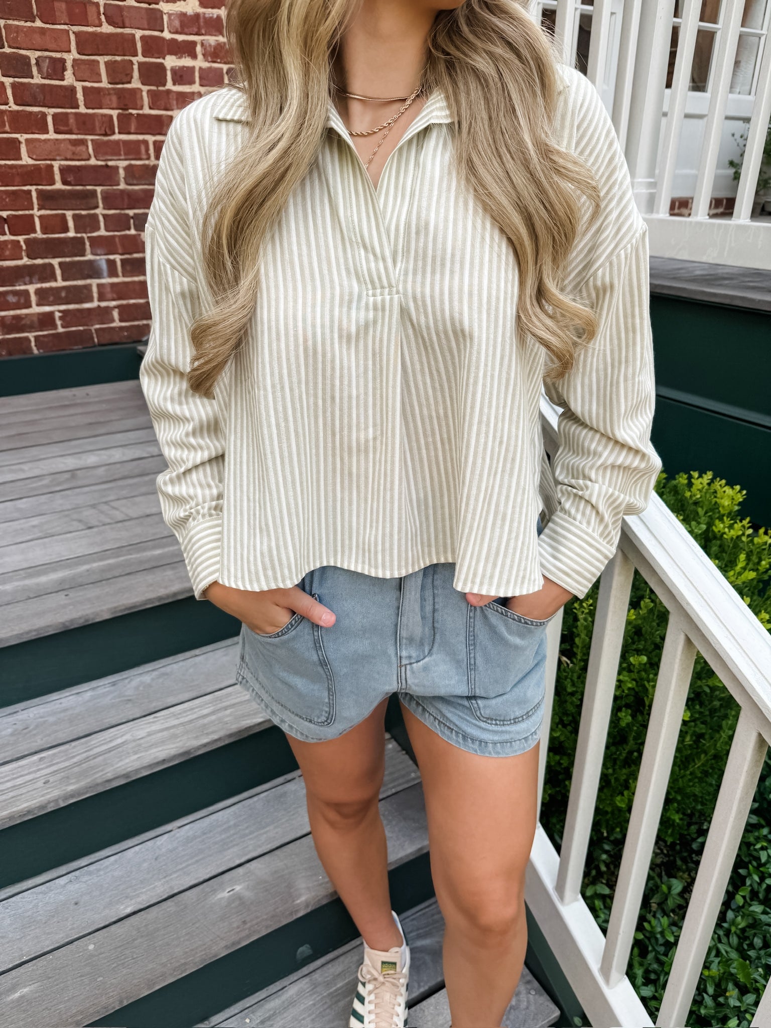 Wide Collar Stripe Top