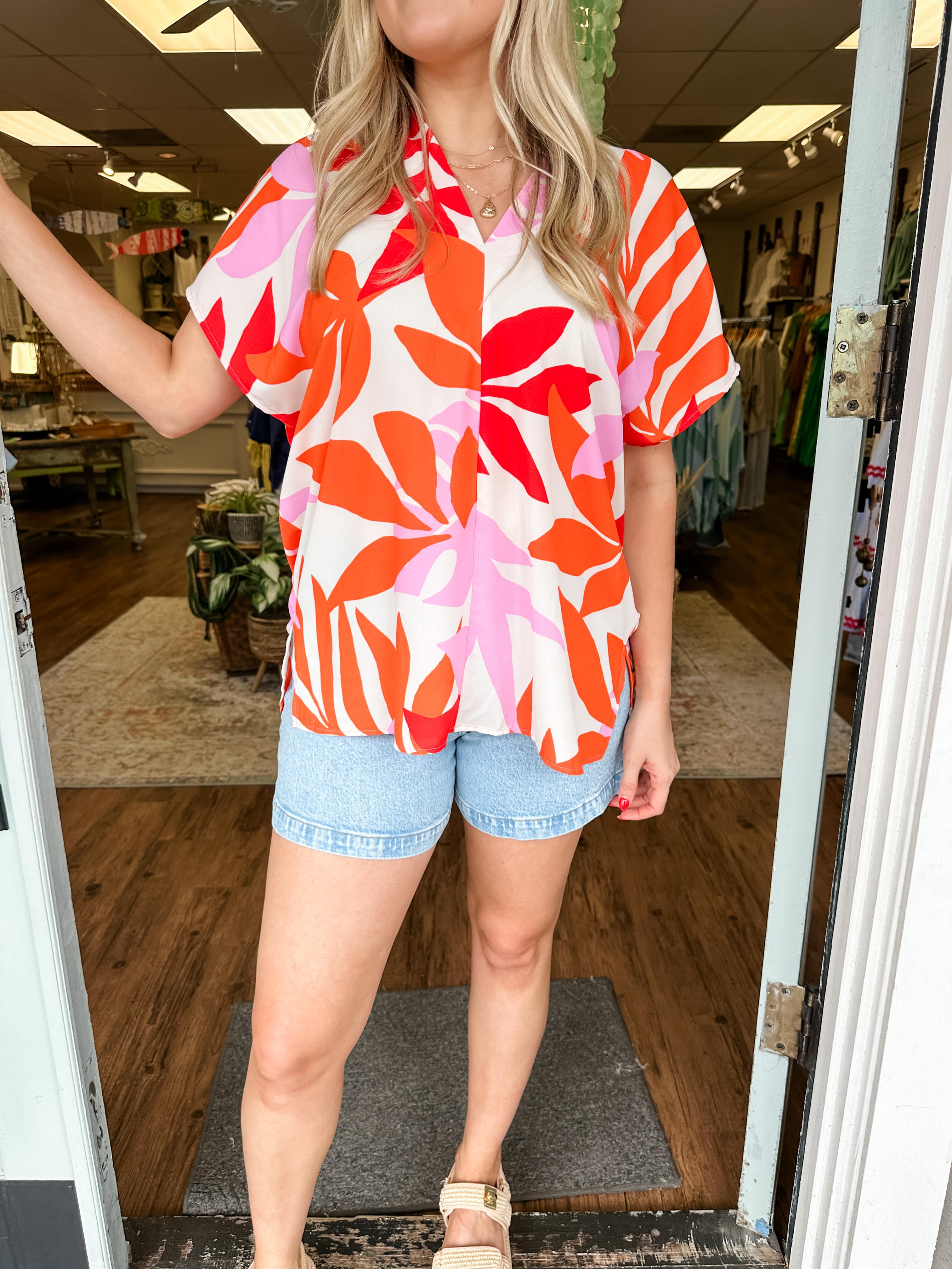 Tropical Leaf Print Top