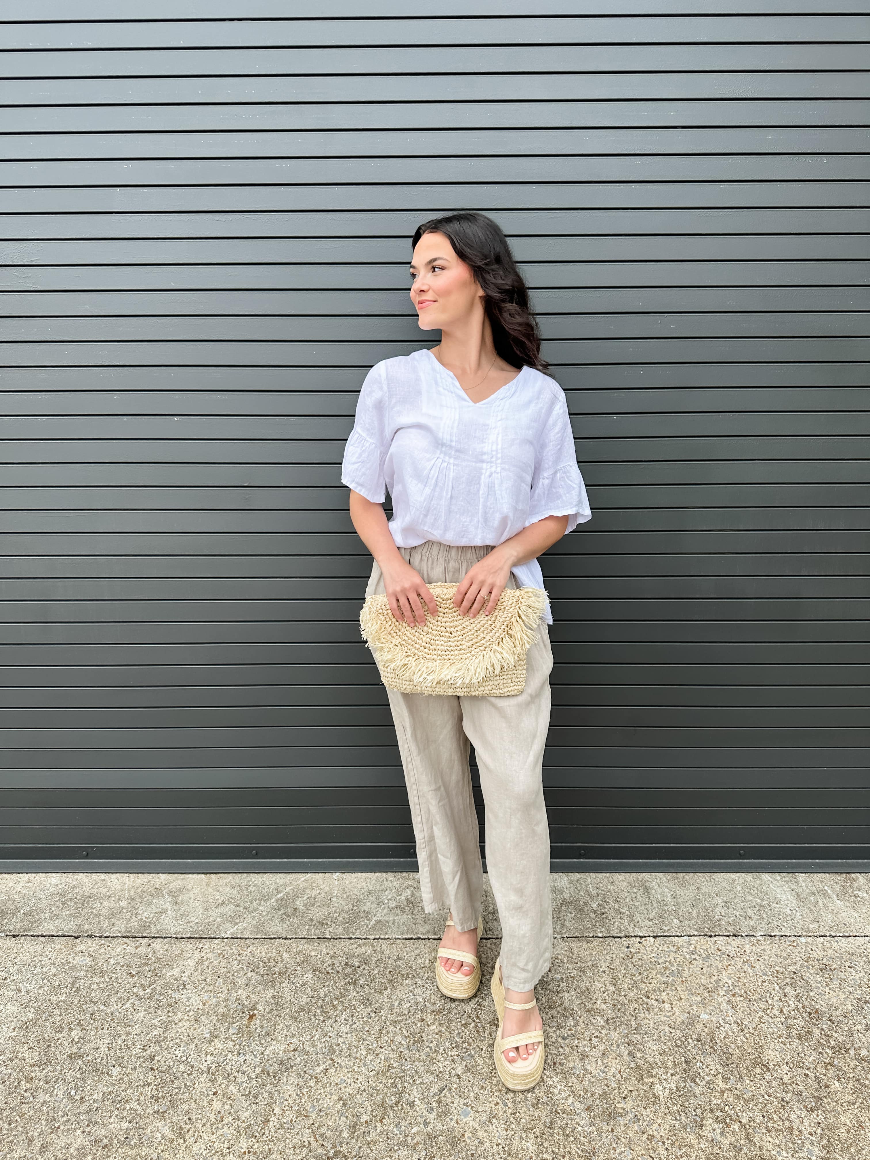 Tucked Ruffle Linen Top