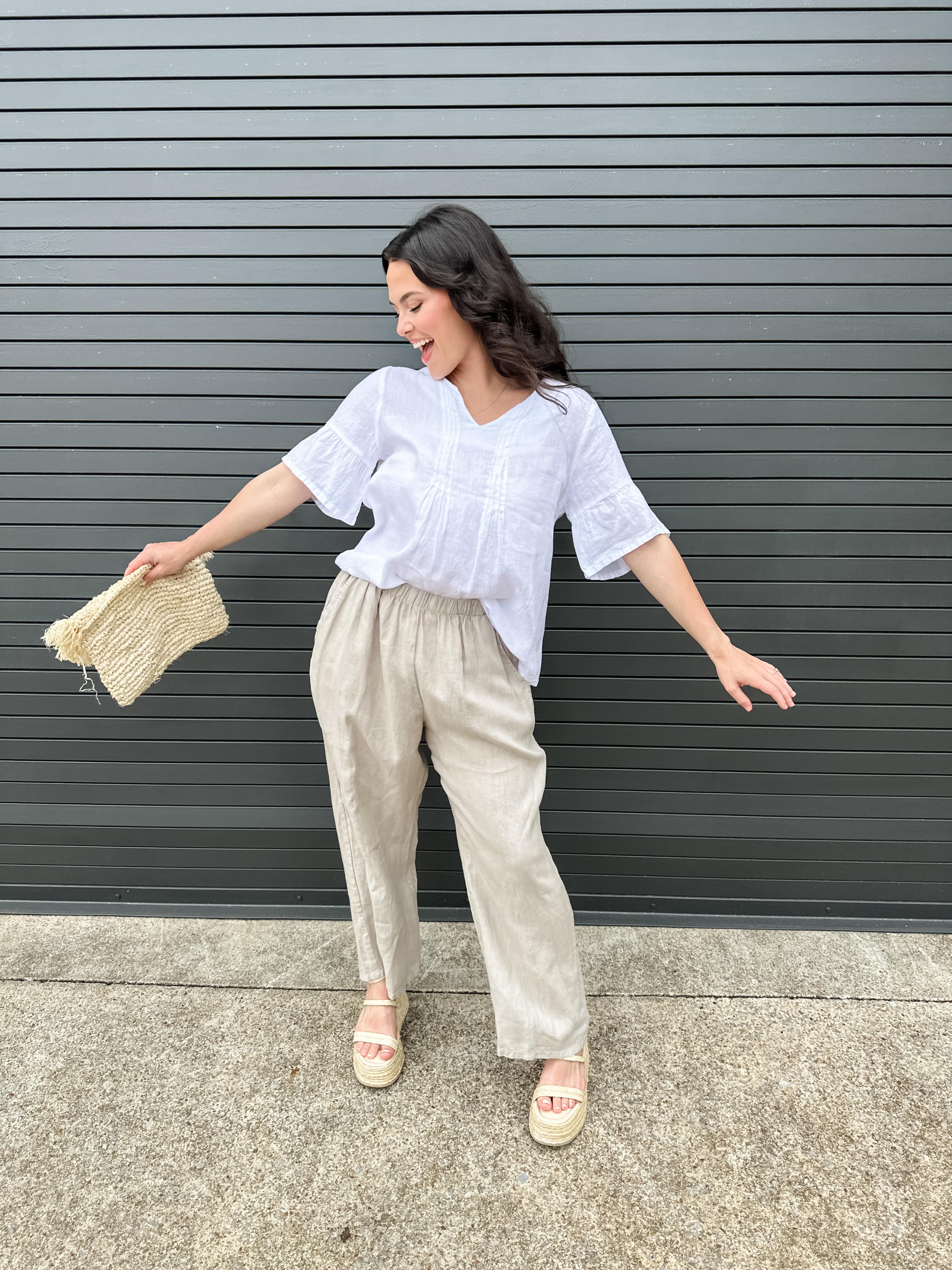 Tucked Ruffle Linen Top