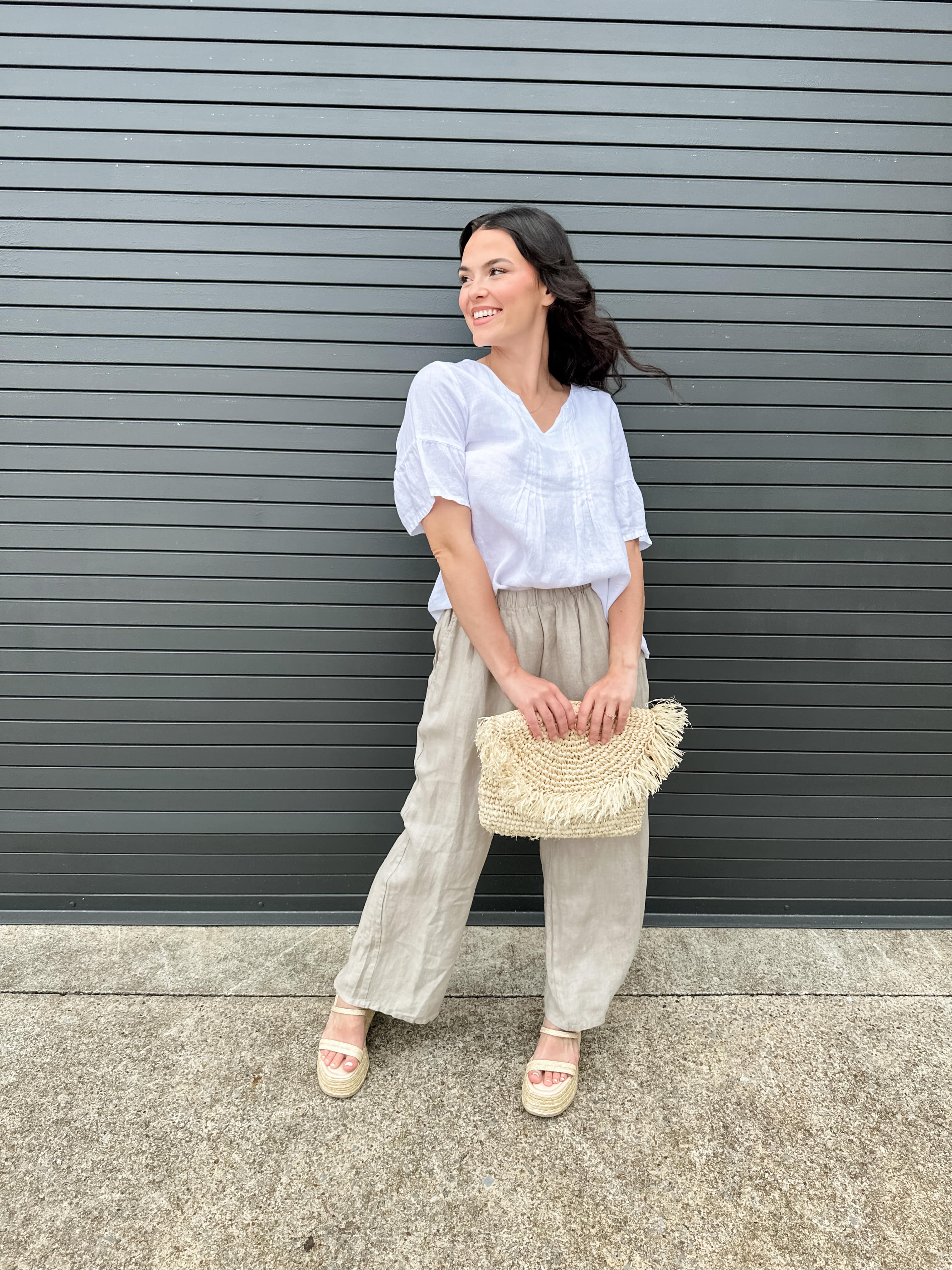 Tucked Ruffle Linen Top