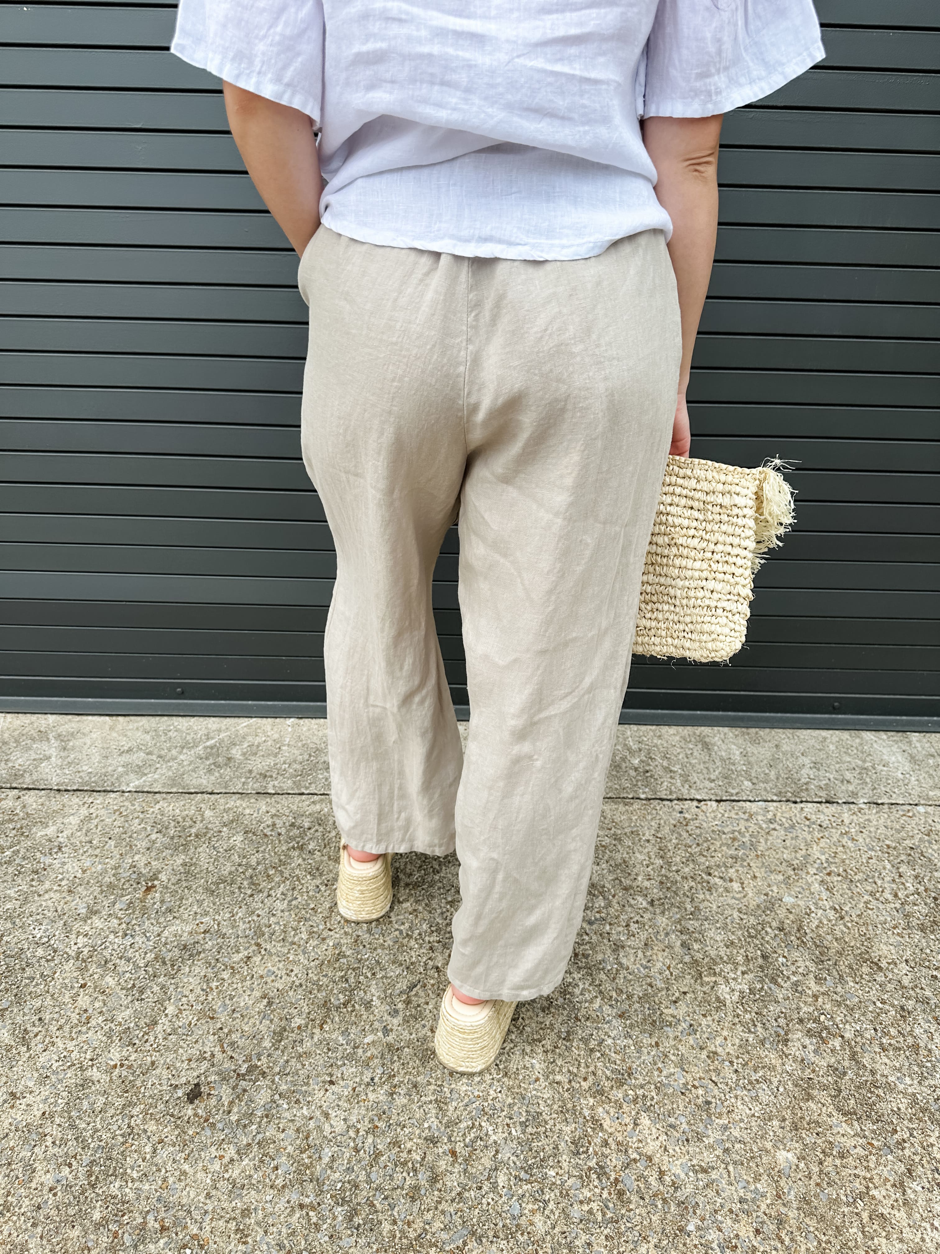 Crop Elastic Waist Linen Pant