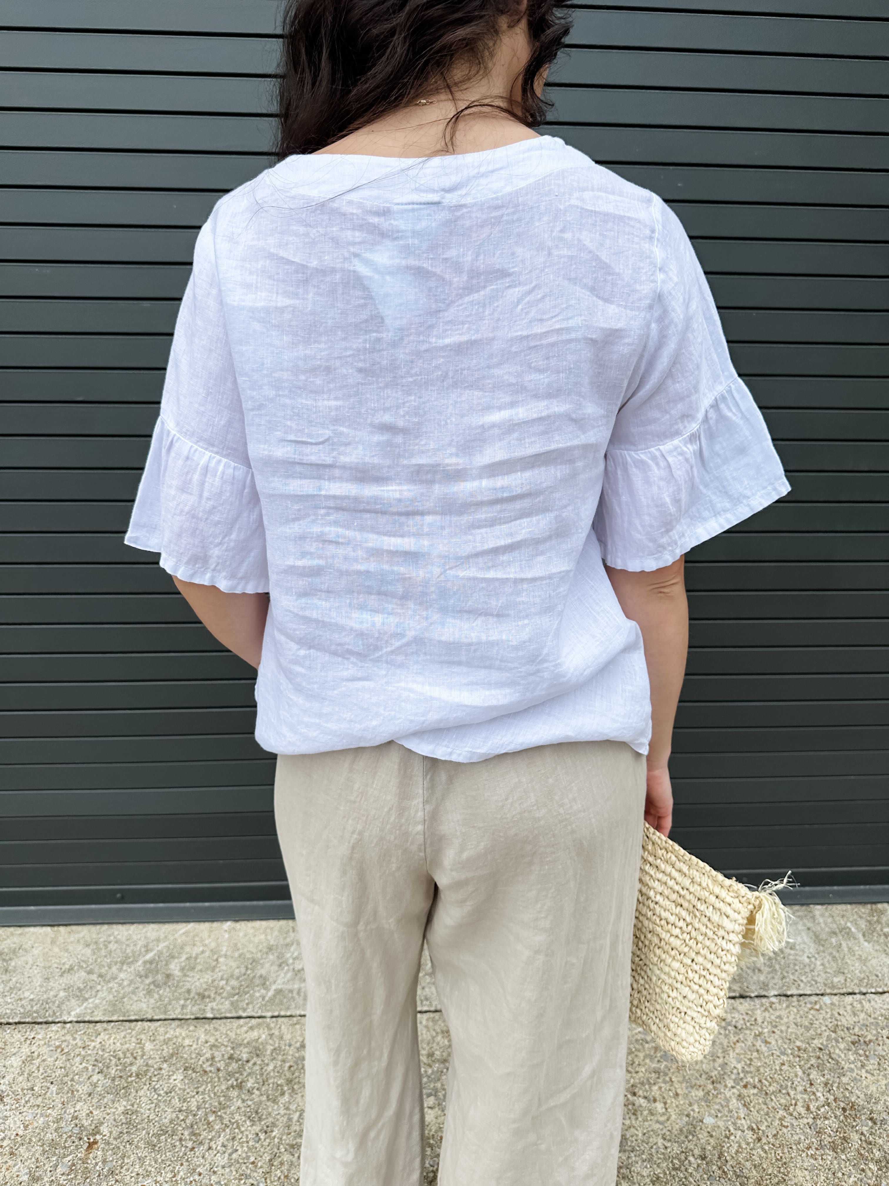 Tucked Ruffle Linen Top