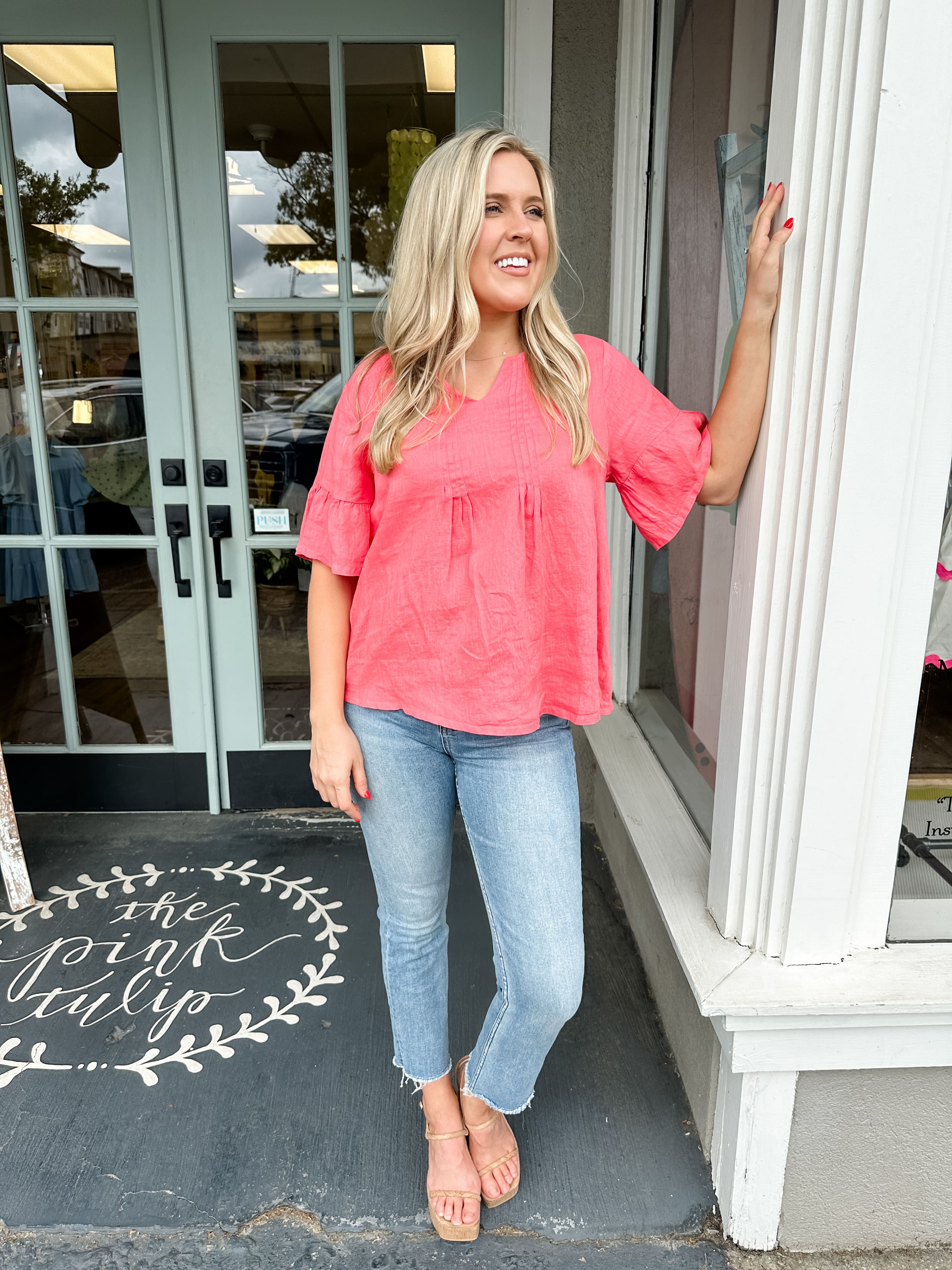 Tucked Ruffle Linen Top